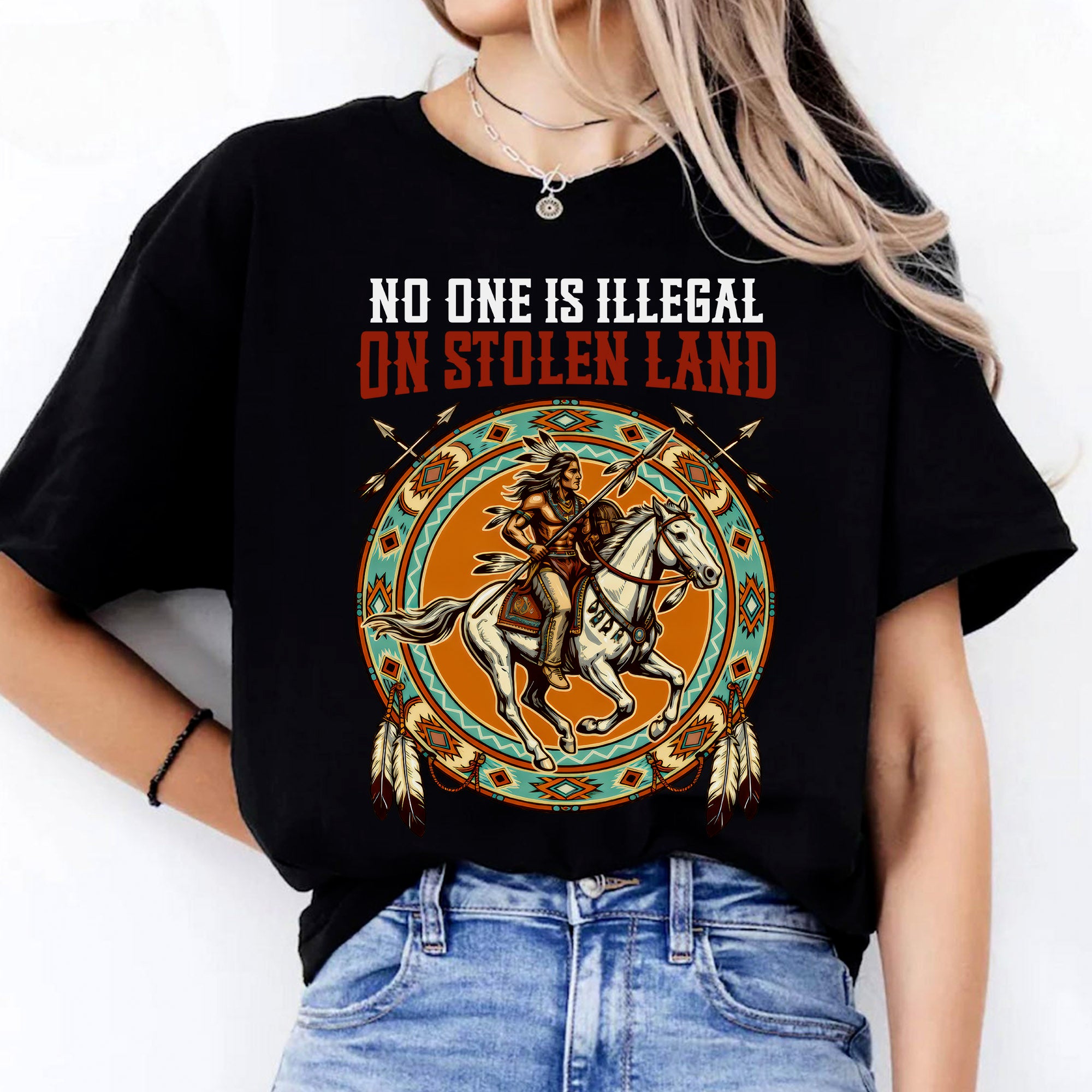 No One Is Illegal On Stolen Land. We Walk On Native Land 368 - One Side Unisex T-shirt/Hoodie/Sweatshirt