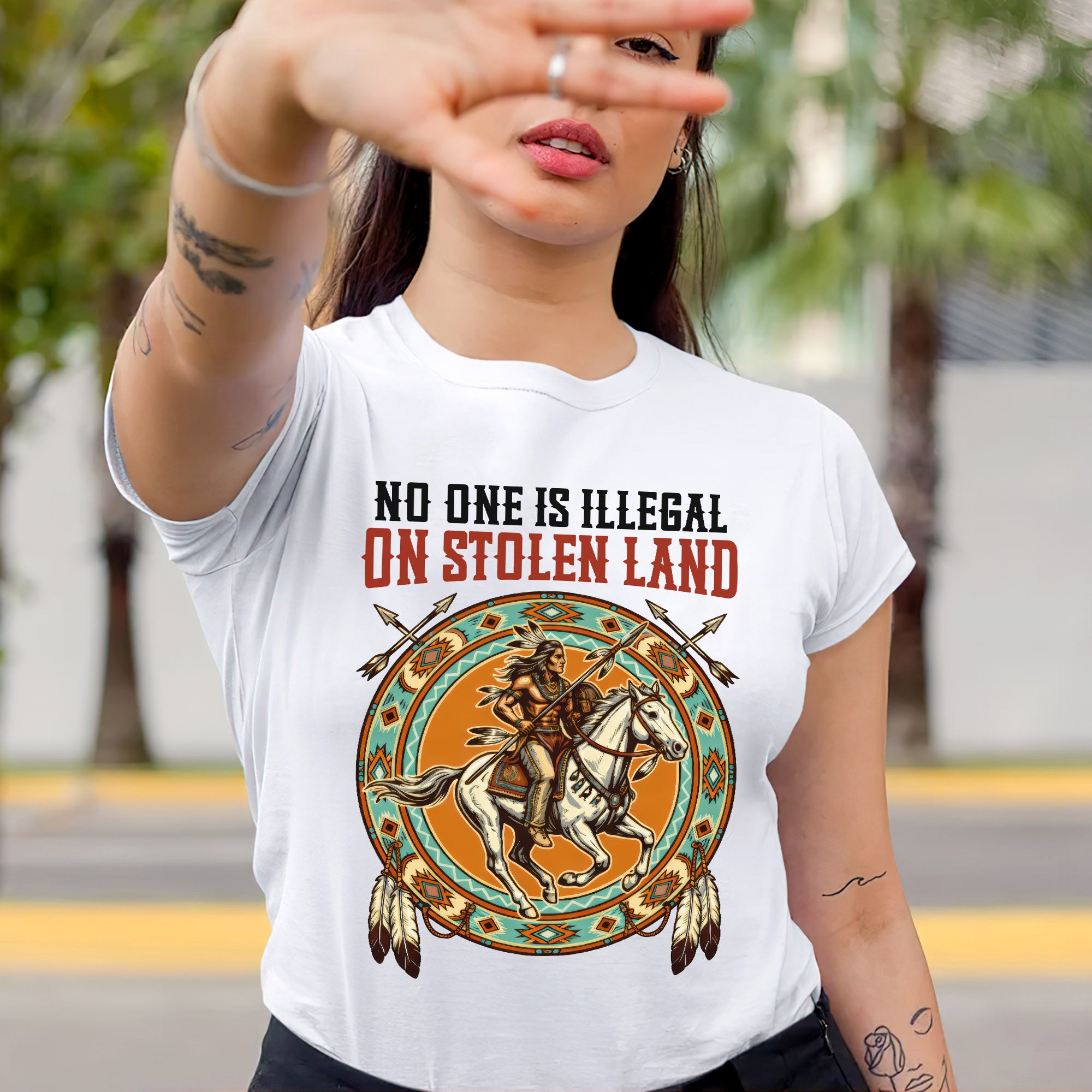 No One Is Illegal On Stolen Land. We Walk On Native Land 368 - One Side Unisex T-shirt/Hoodie/Sweatshirt