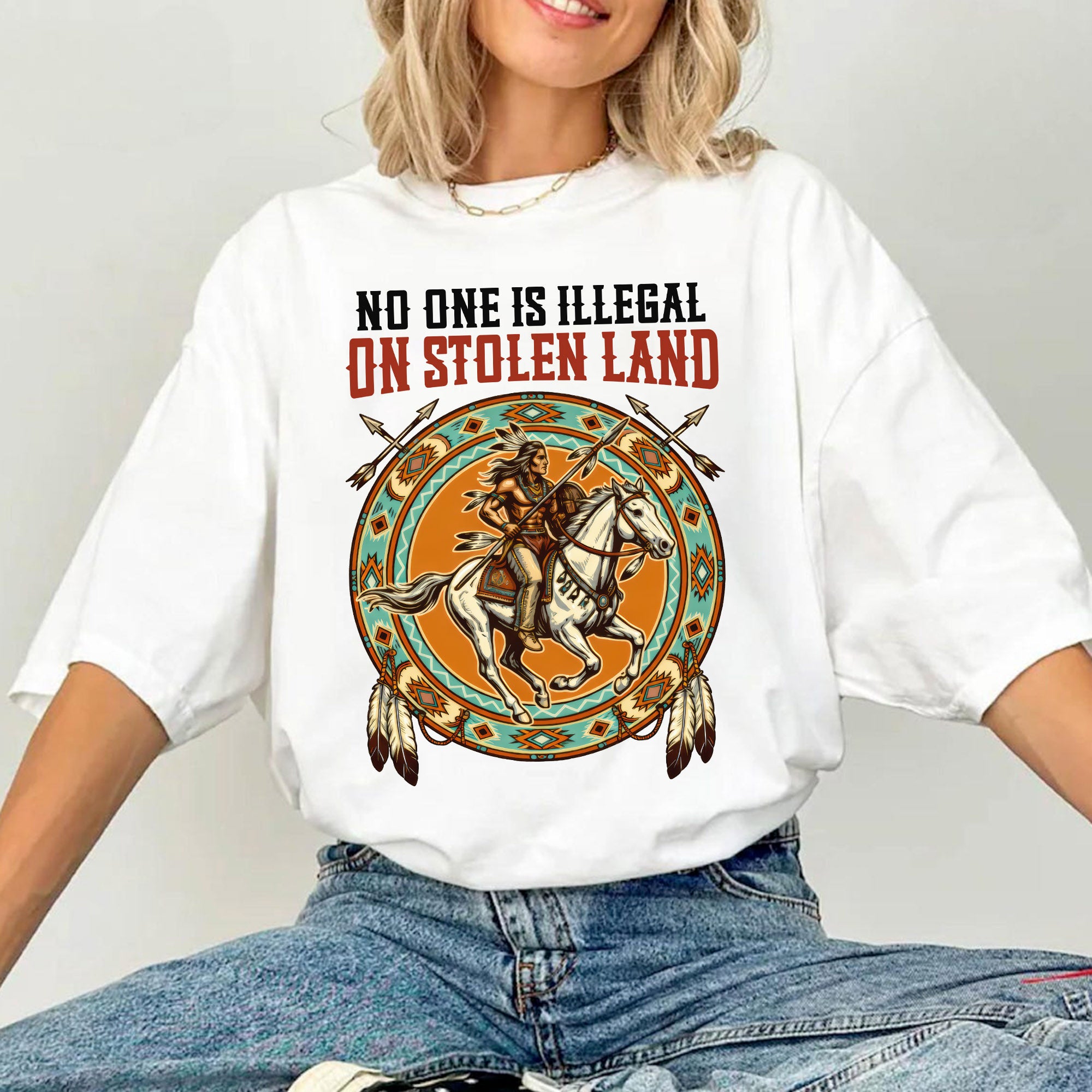 No One Is Illegal On Stolen Land. We Walk On Native Land 368 - One Side Unisex T-shirt/Hoodie/Sweatshirt