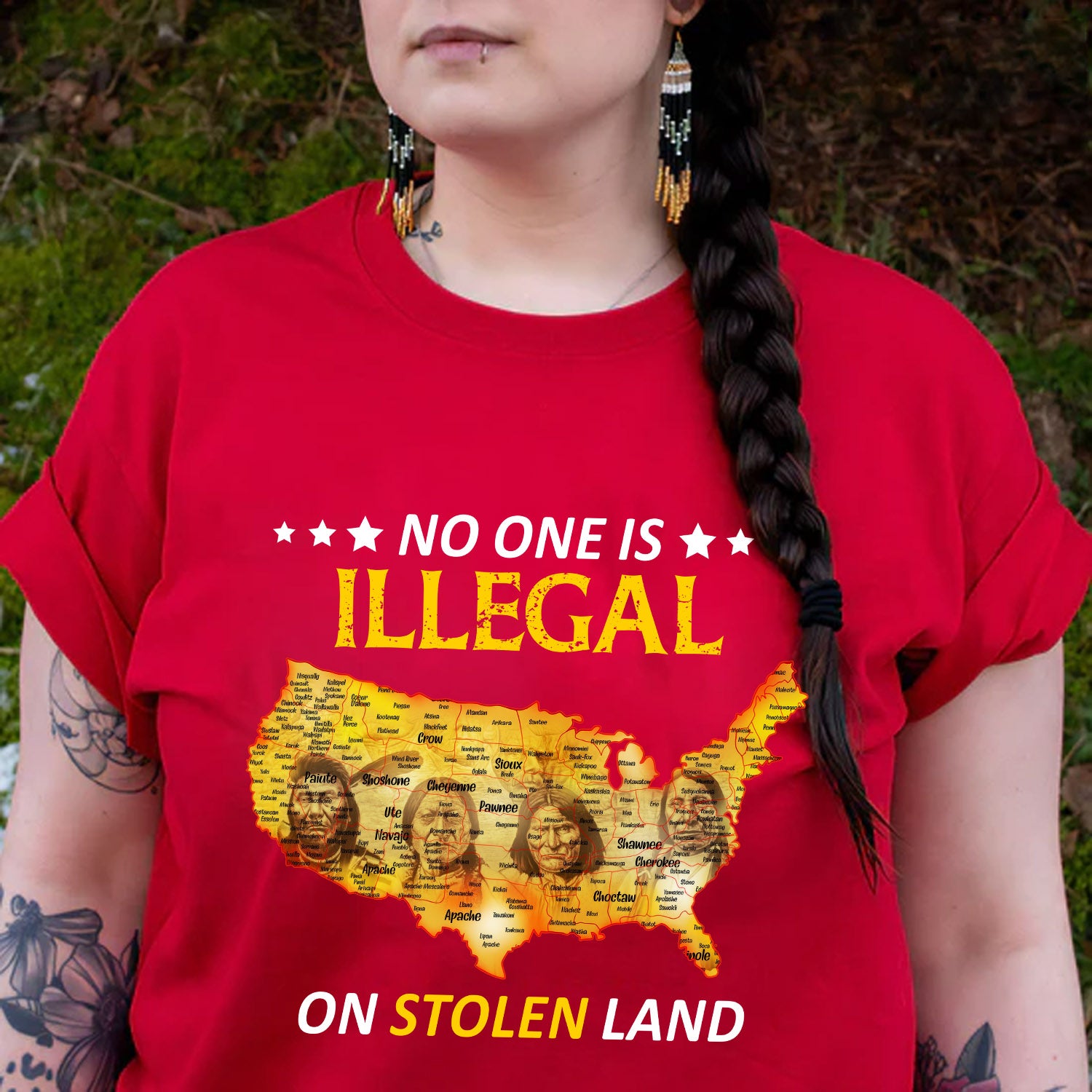 No One Is Illegal - Stolen Land Native American Map Unisex T-shirt/T-shirt V-Neck/Hoodie/Sweatshirt