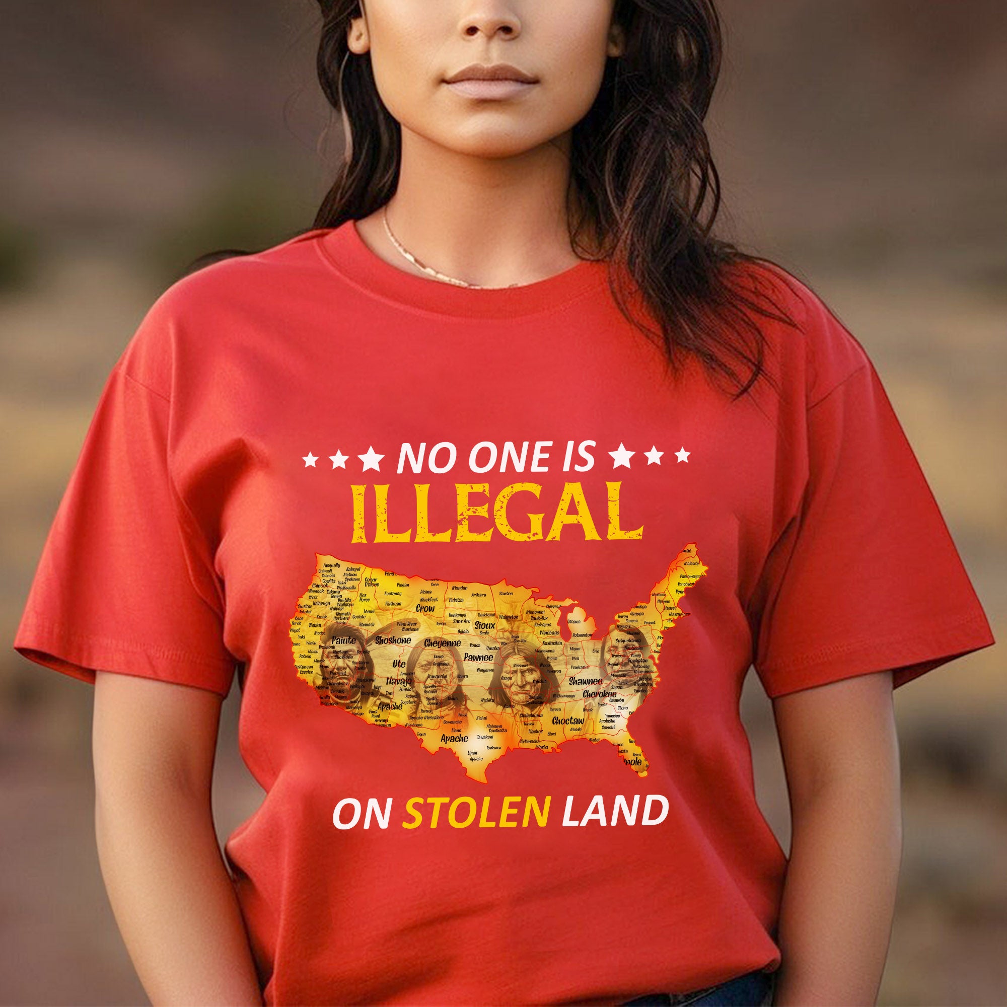 No One Is Illegal - Stolen Land Native American Map Unisex T-shirt/T-shirt V-Neck/Hoodie/Sweatshirt