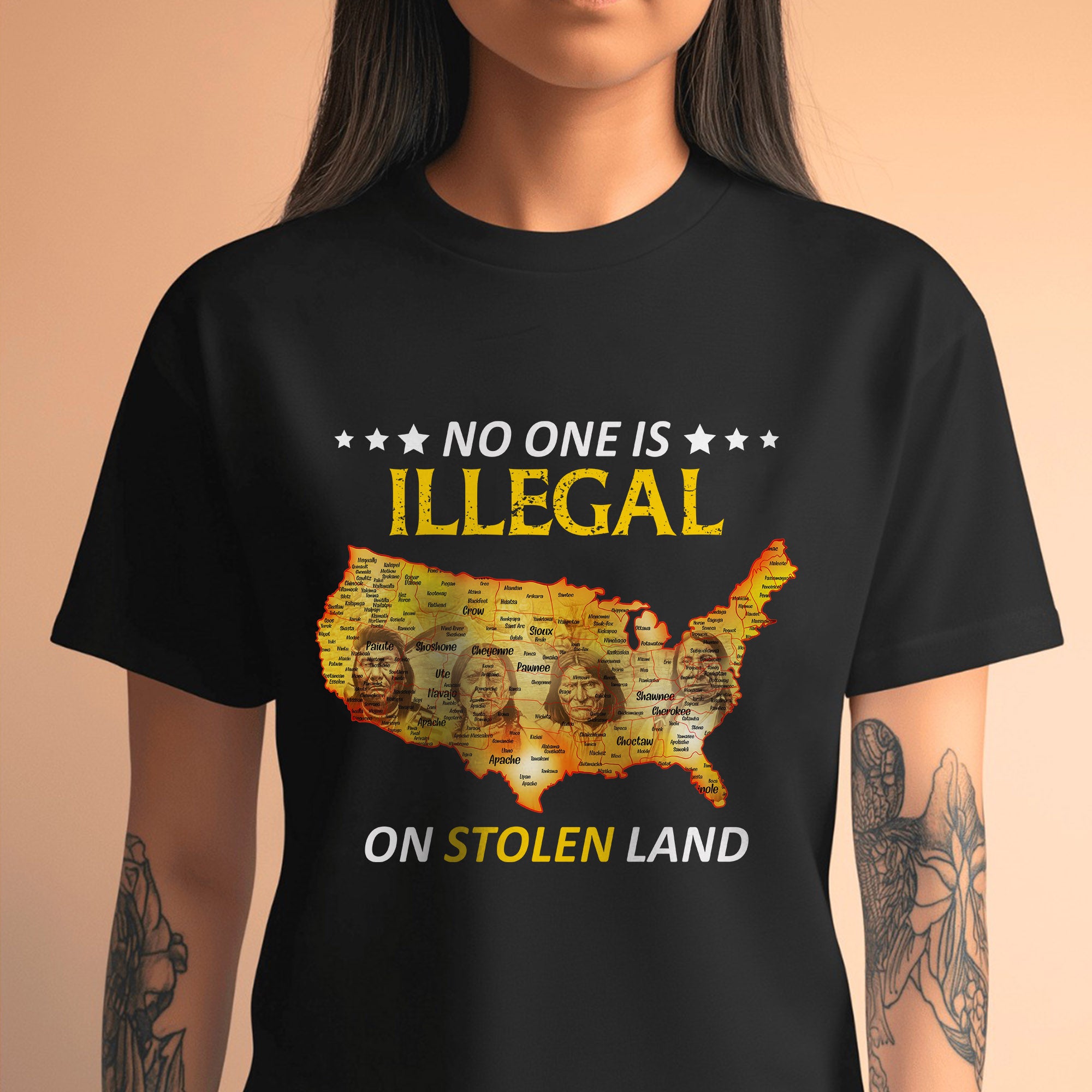No One Is Illegal - Stolen Land Native American Map Unisex T-shirt/T-shirt V-Neck/Hoodie/Sweatshirt