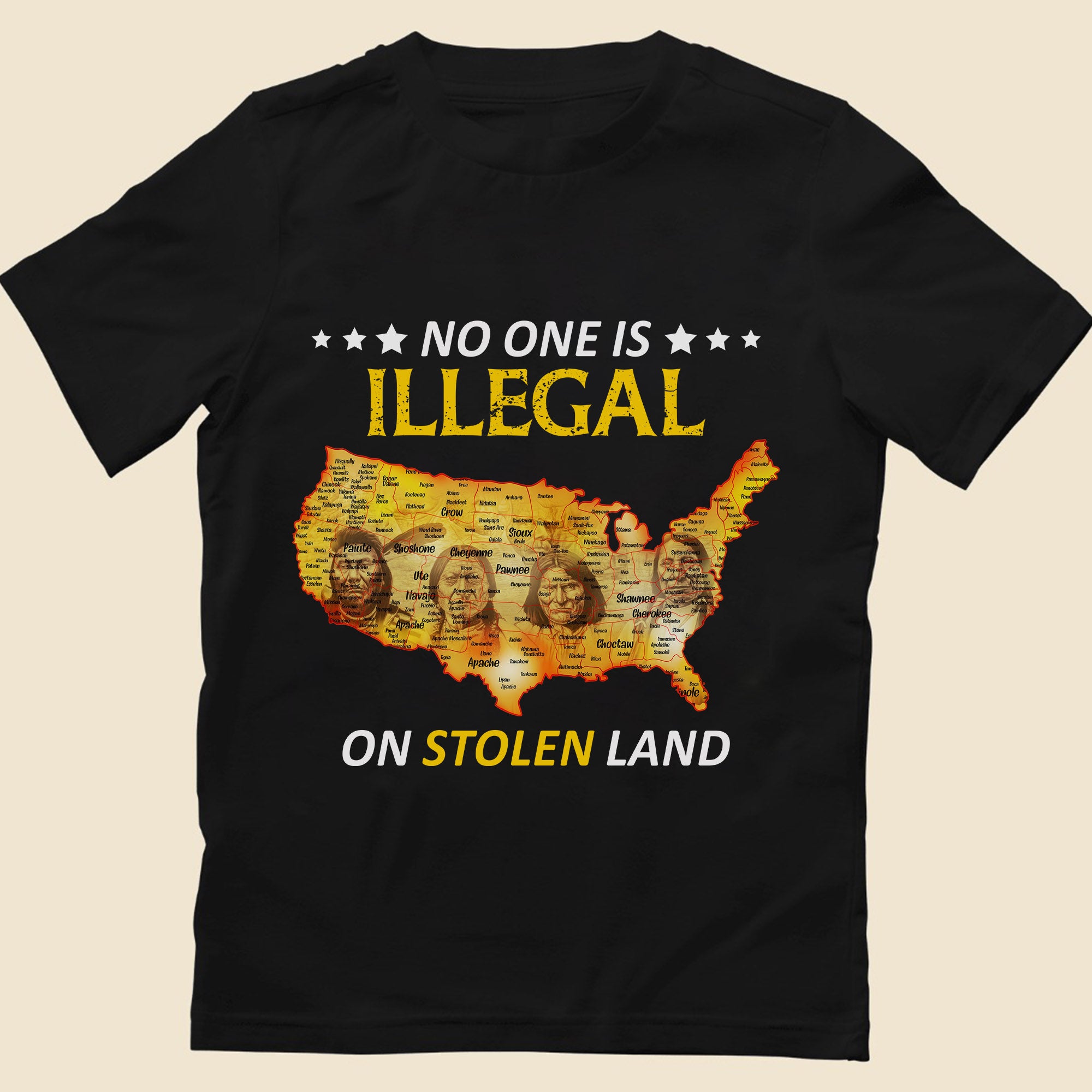 No One Is Illegal - Stolen Land Native American Map Unisex T-shirt/T-shirt V-Neck/Hoodie/Sweatshirt