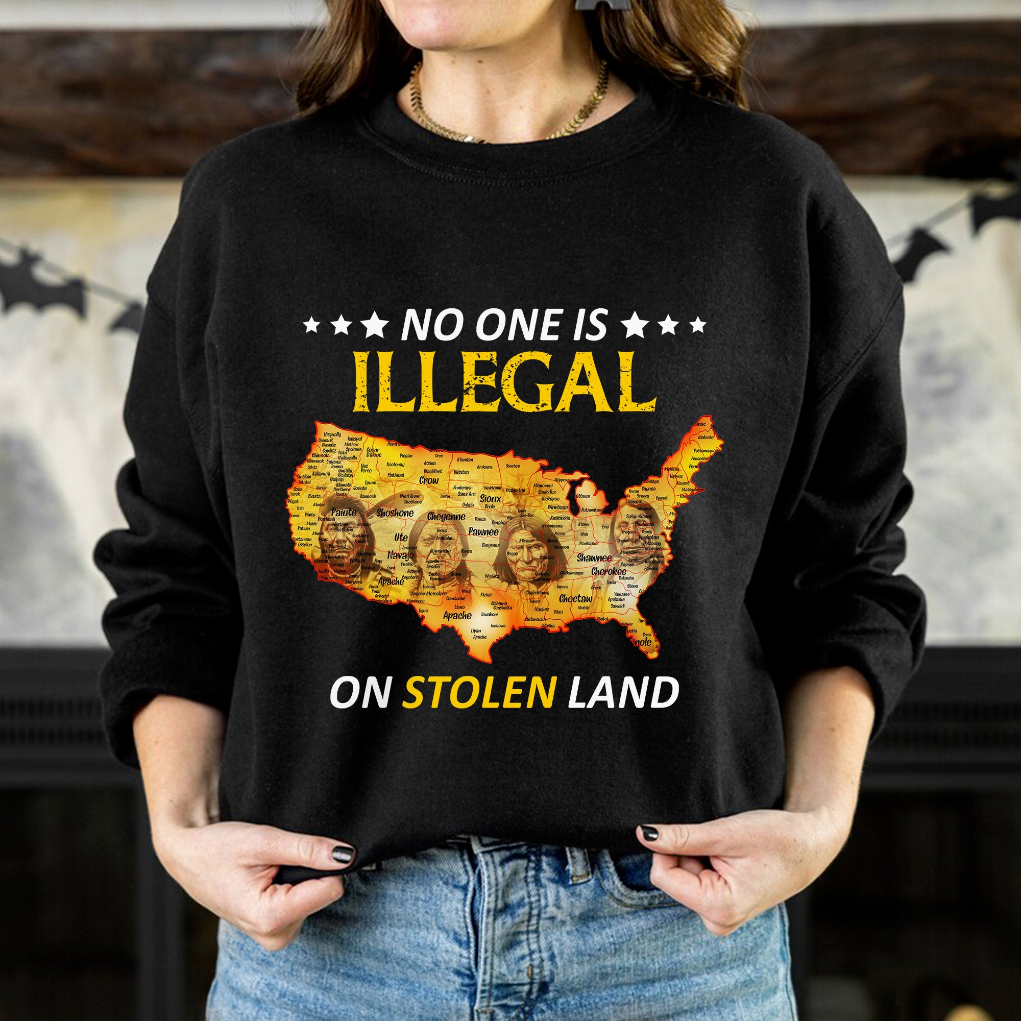 No One Is Illegal - Stolen Land Native American Map Unisex T-shirt/T-shirt V-Neck/Hoodie/Sweatshirt