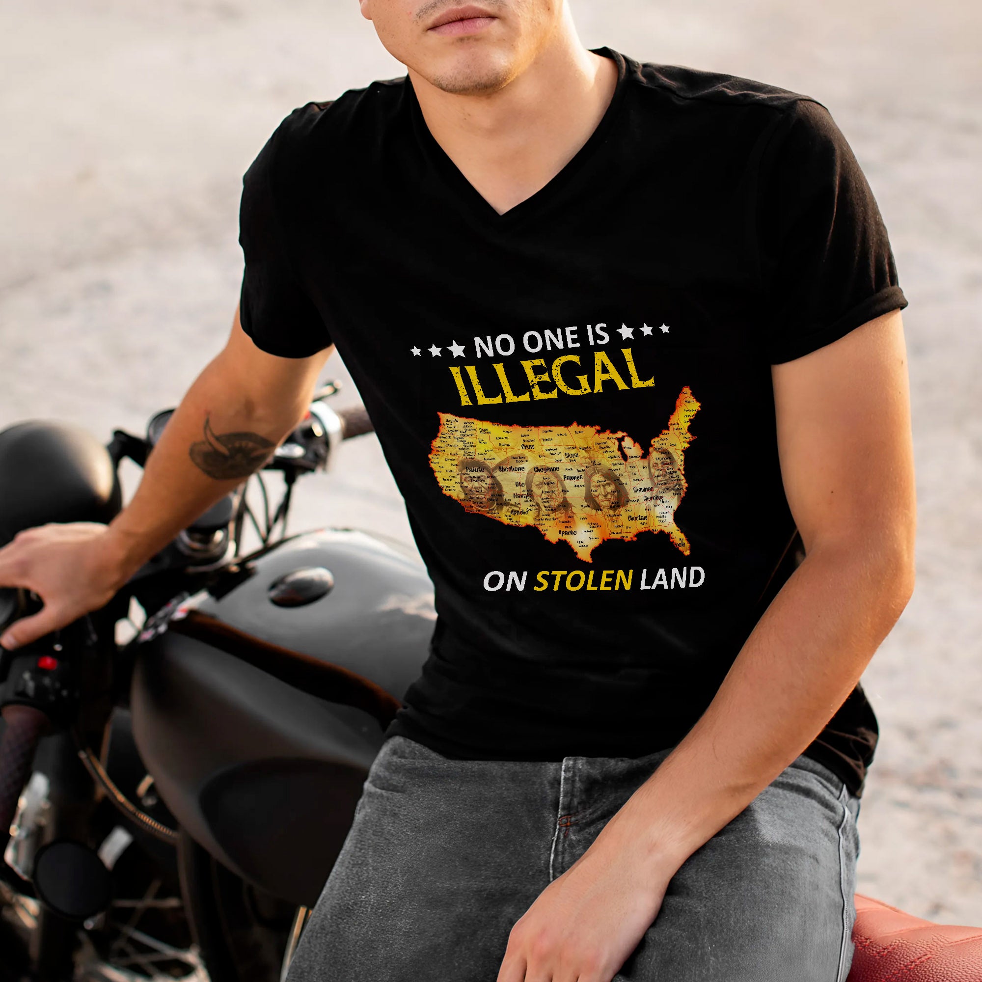 No One Is Illegal - Stolen Land Native American Map Unisex T-shirt/T-shirt V-Neck/Hoodie/Sweatshirt