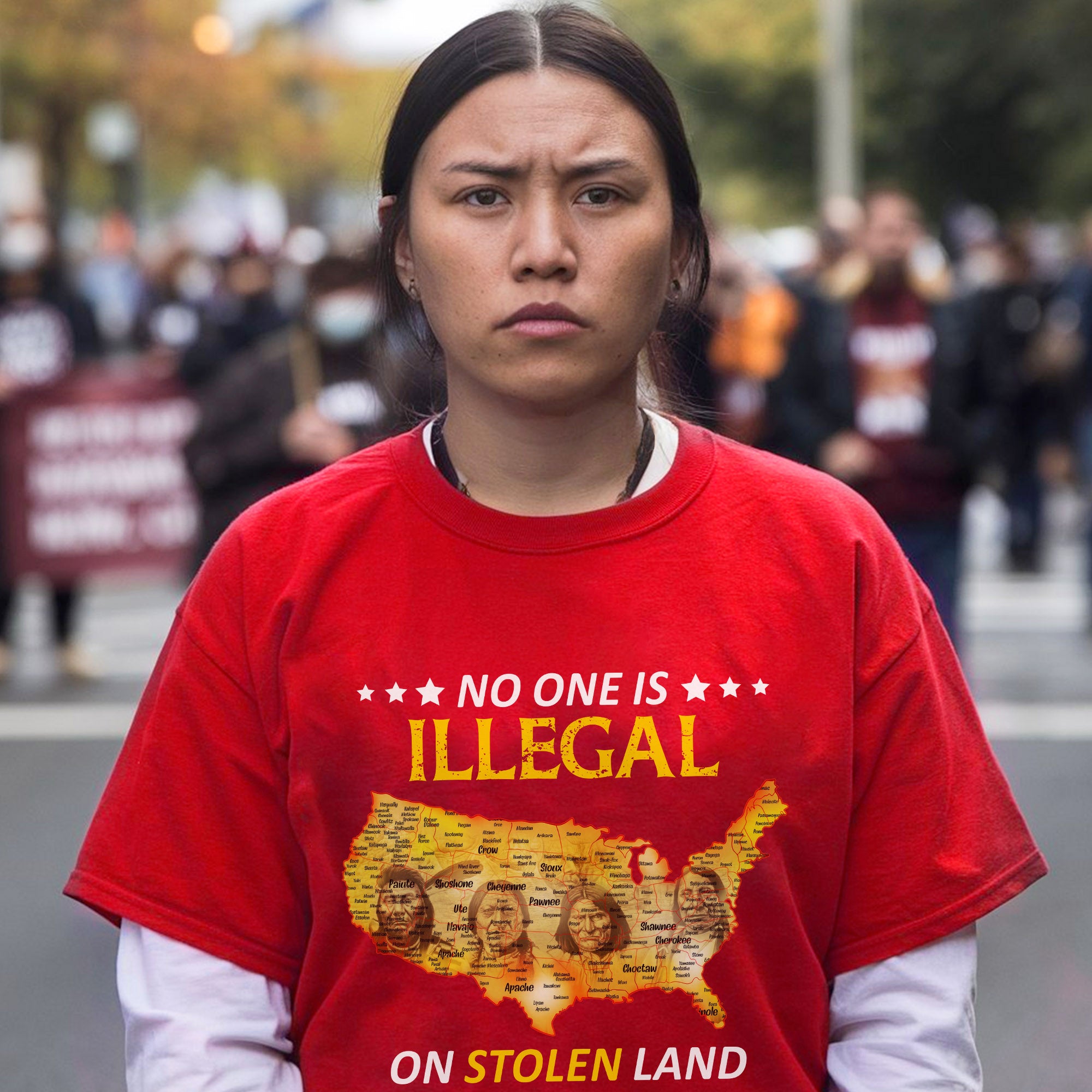 No One Is Illegal - Stolen Land Native American Map Unisex T-shirt/T-shirt V-Neck/Hoodie/Sweatshirt