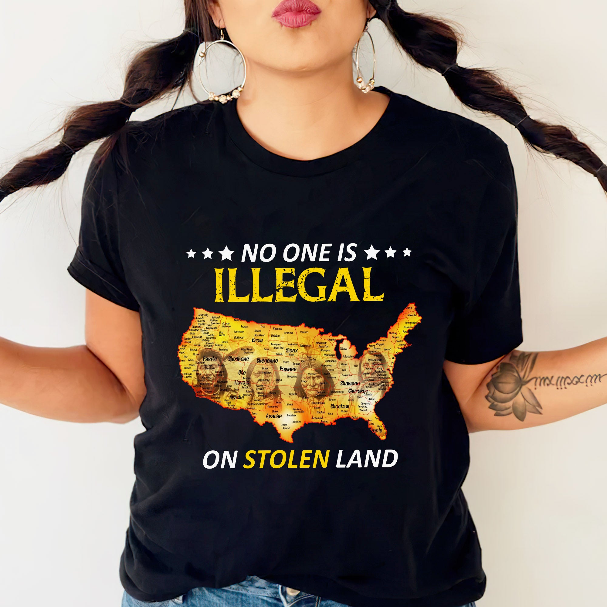 No One Is Illegal - Stolen Land Native American Map Unisex T-shirt/T-shirt V-Neck/Hoodie/Sweatshirt