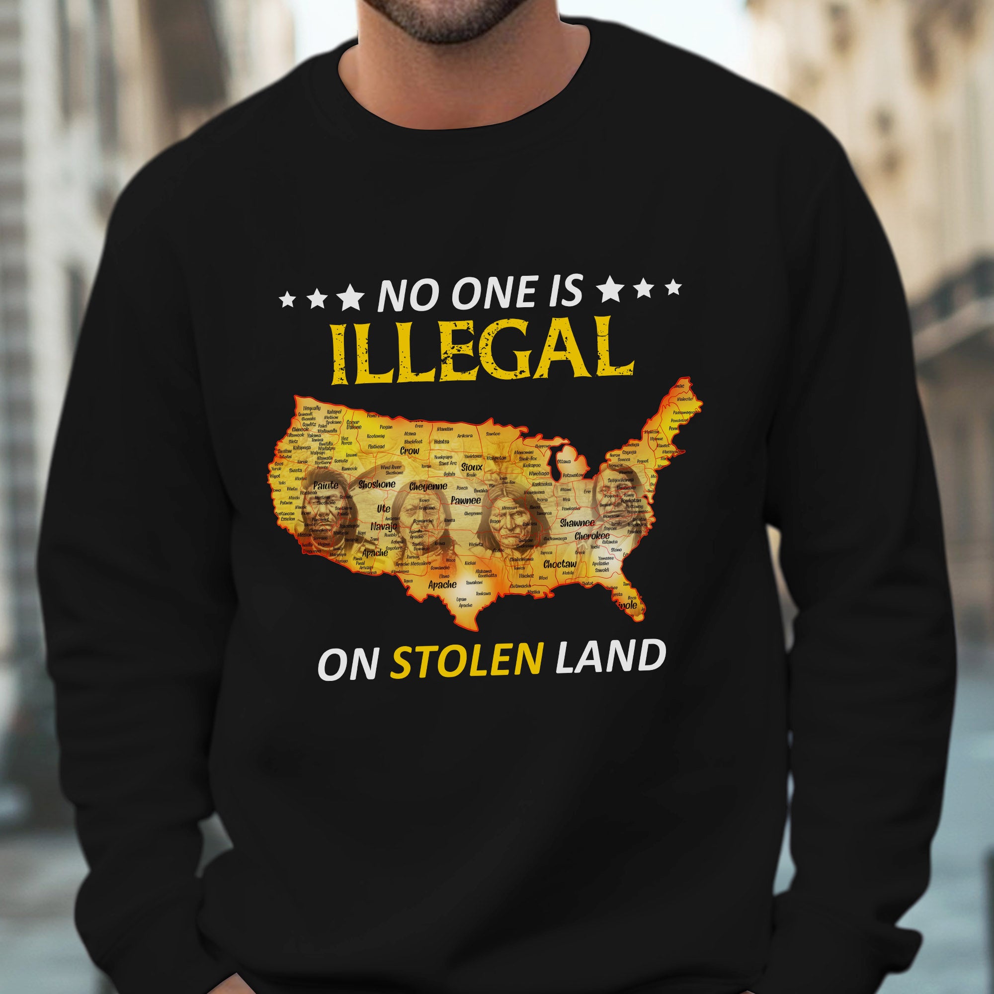 No One Is Illegal - Stolen Land Native American Map Unisex T-shirt/T-shirt V-Neck/Hoodie/Sweatshirt