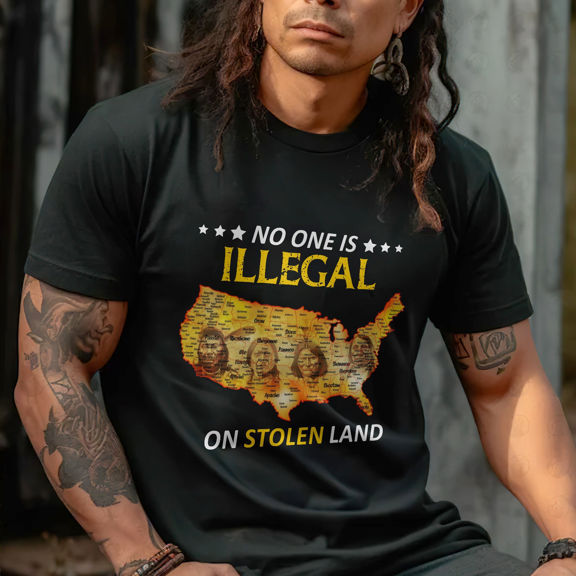 No One Is Illegal - Stolen Land Native American Map Unisex T-shirt/T-shirt V-Neck/Hoodie/Sweatshirt