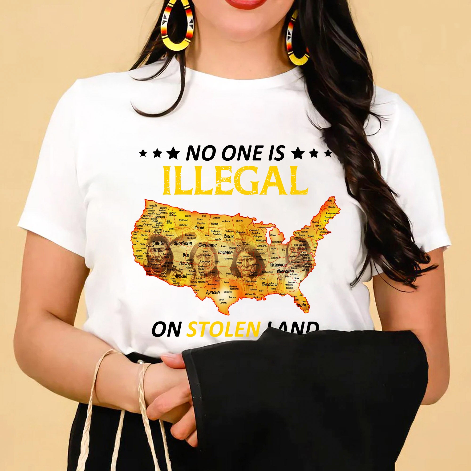 No One Is Illegal - Stolen Land Native American Map Unisex T-shirt/T-shirt V-Neck/Hoodie/Sweatshirt