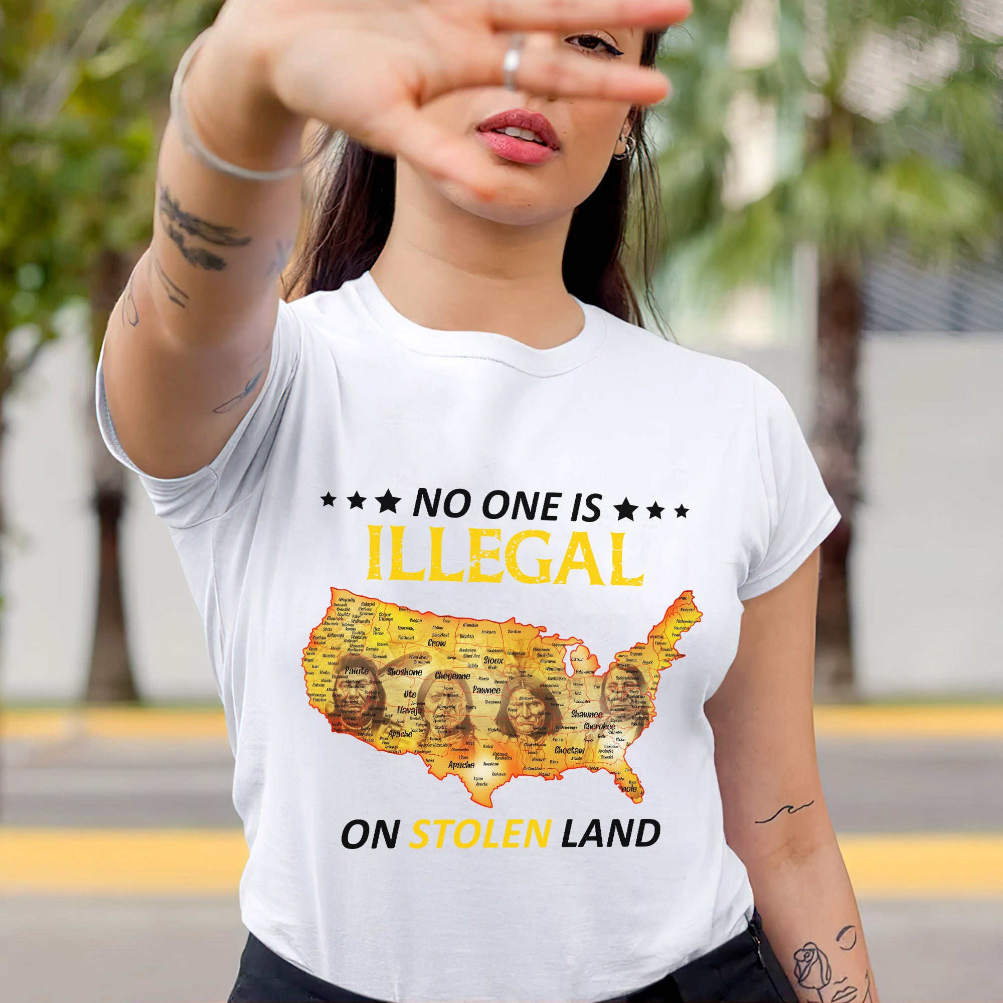 No One Is Illegal - Stolen Land Native American Map Unisex T-shirt/T-shirt V-Neck/Hoodie/Sweatshirt