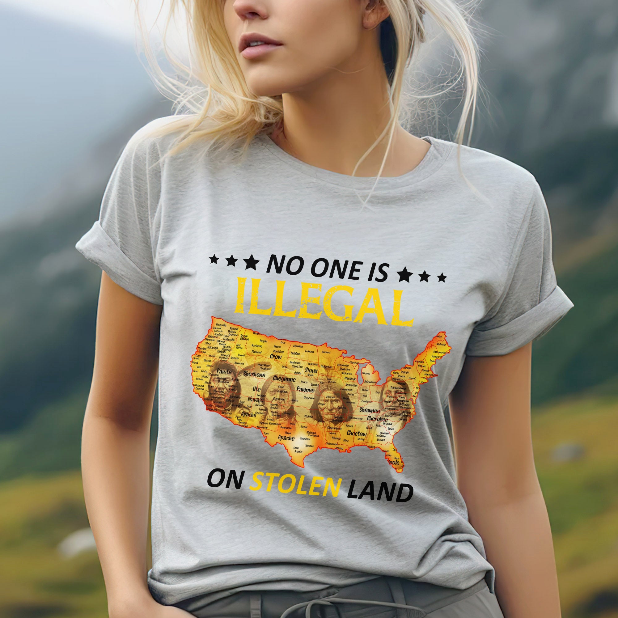 No One Is Illegal - Stolen Land Native American Map Unisex T-shirt/T-shirt V-Neck/Hoodie/Sweatshirt
