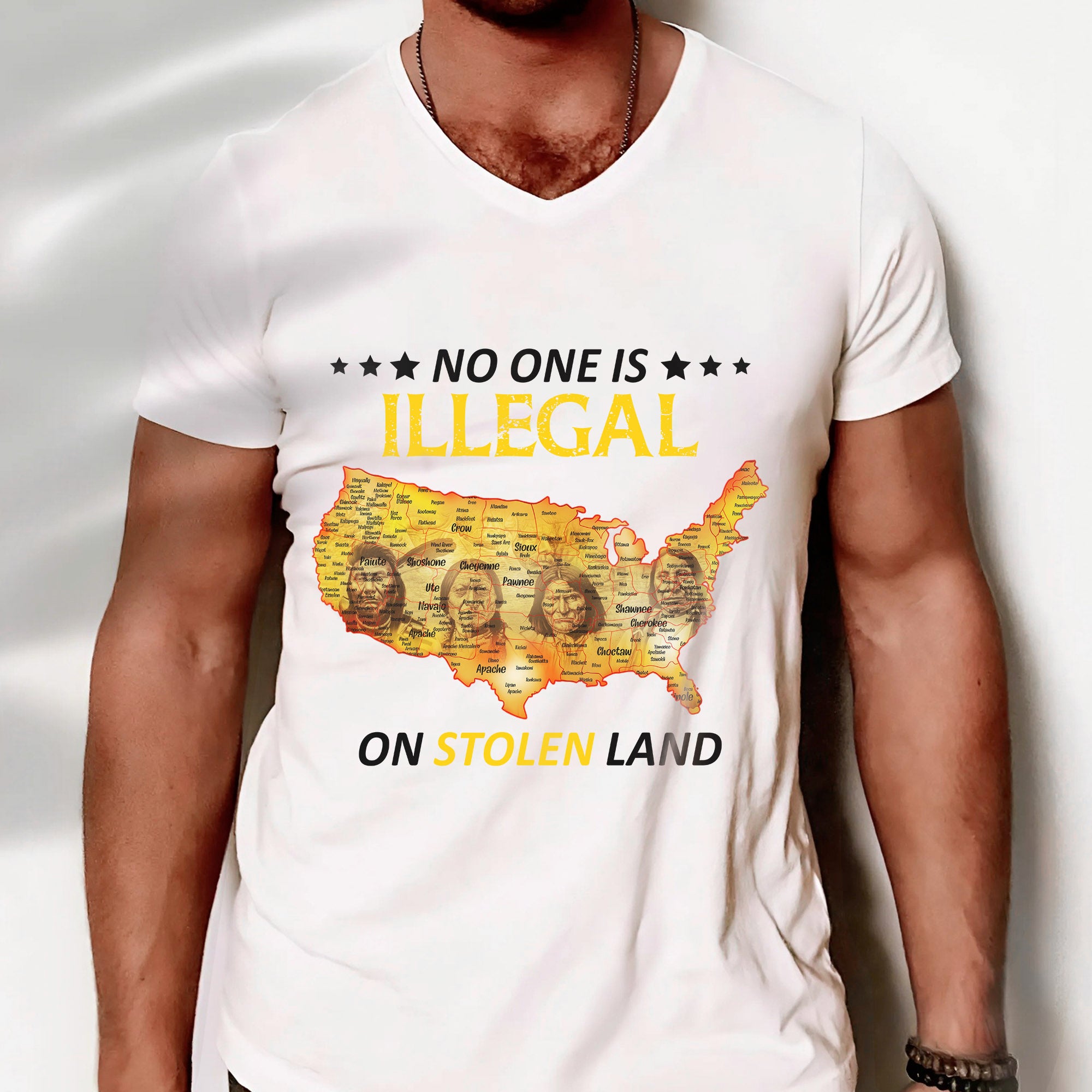 No One Is Illegal - Stolen Land Native American Map Unisex T-shirt/T-shirt V-Neck/Hoodie/Sweatshirt