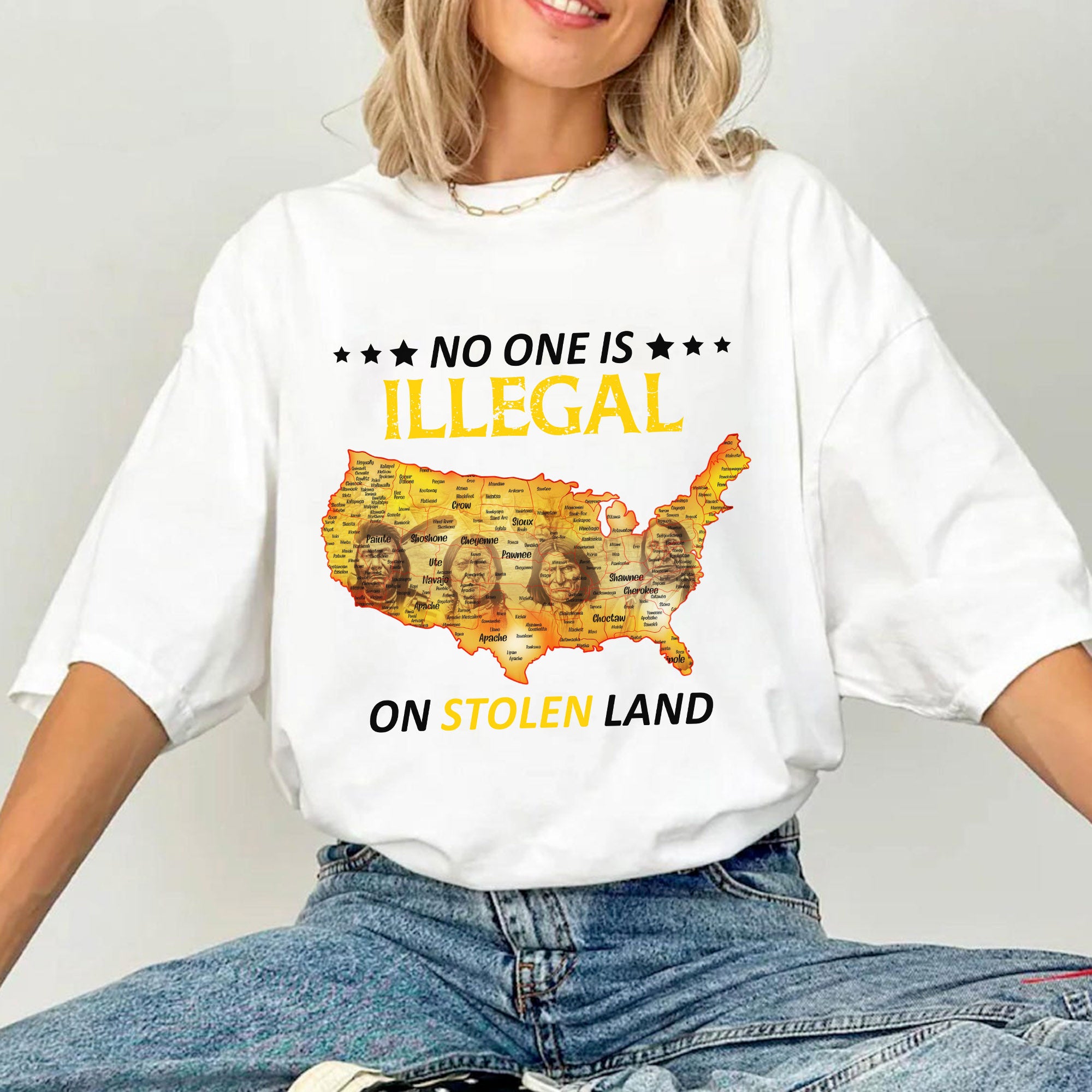 No One Is Illegal - Stolen Land Native American Map Unisex T-shirt/T-shirt V-Neck/Hoodie/Sweatshirt
