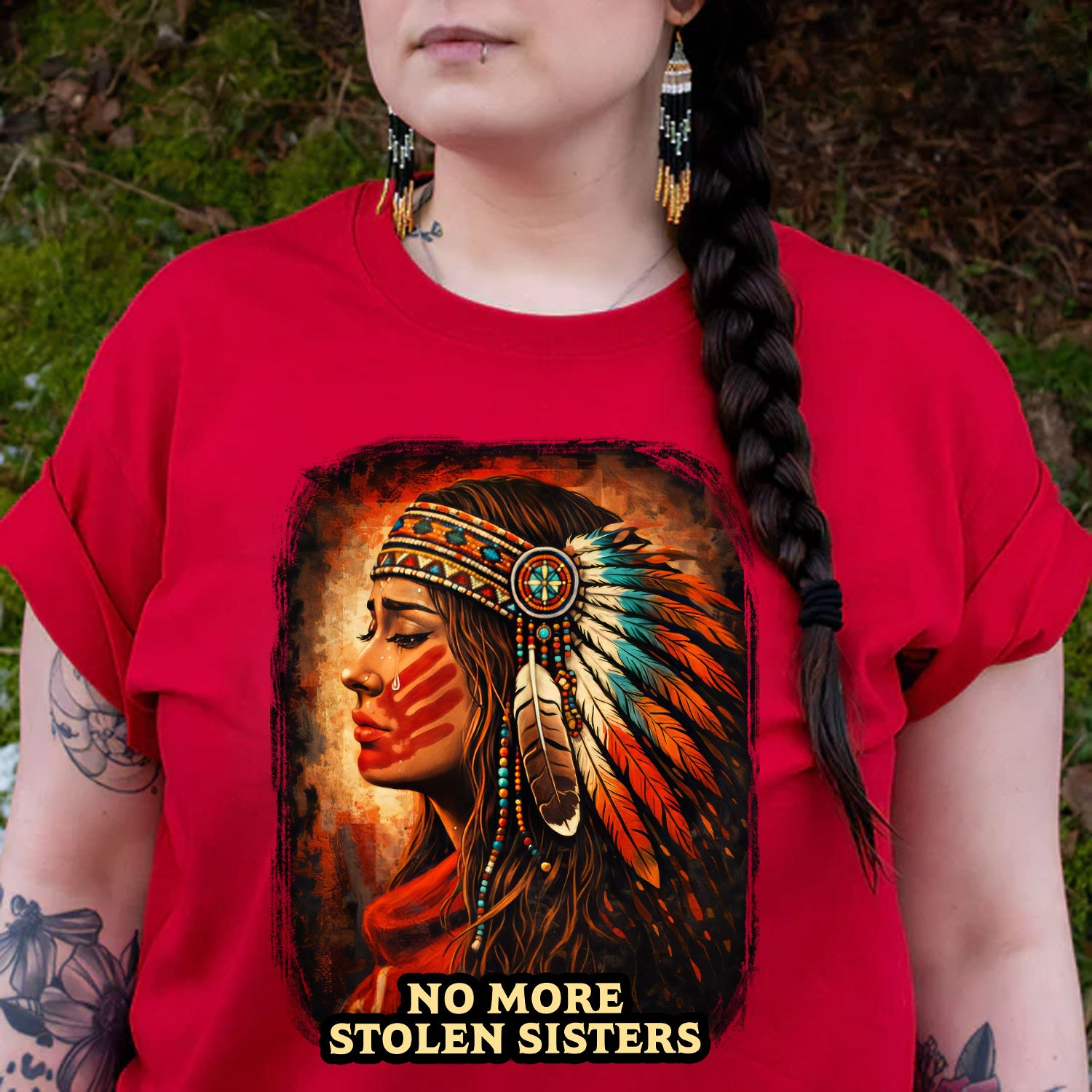 No More Stolen Sisters Native American Women Powerful Tribal Headdress Design Unisex T-shirt/T-shirt V-Neck/Hoodie/Sweatshirt