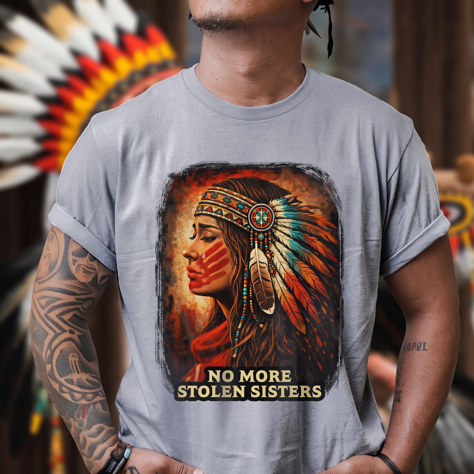 No More Stolen Sisters Native American Women Powerful Tribal Headdress Design Unisex T-shirt/T-shirt V-Neck/Hoodie/Sweatshirt