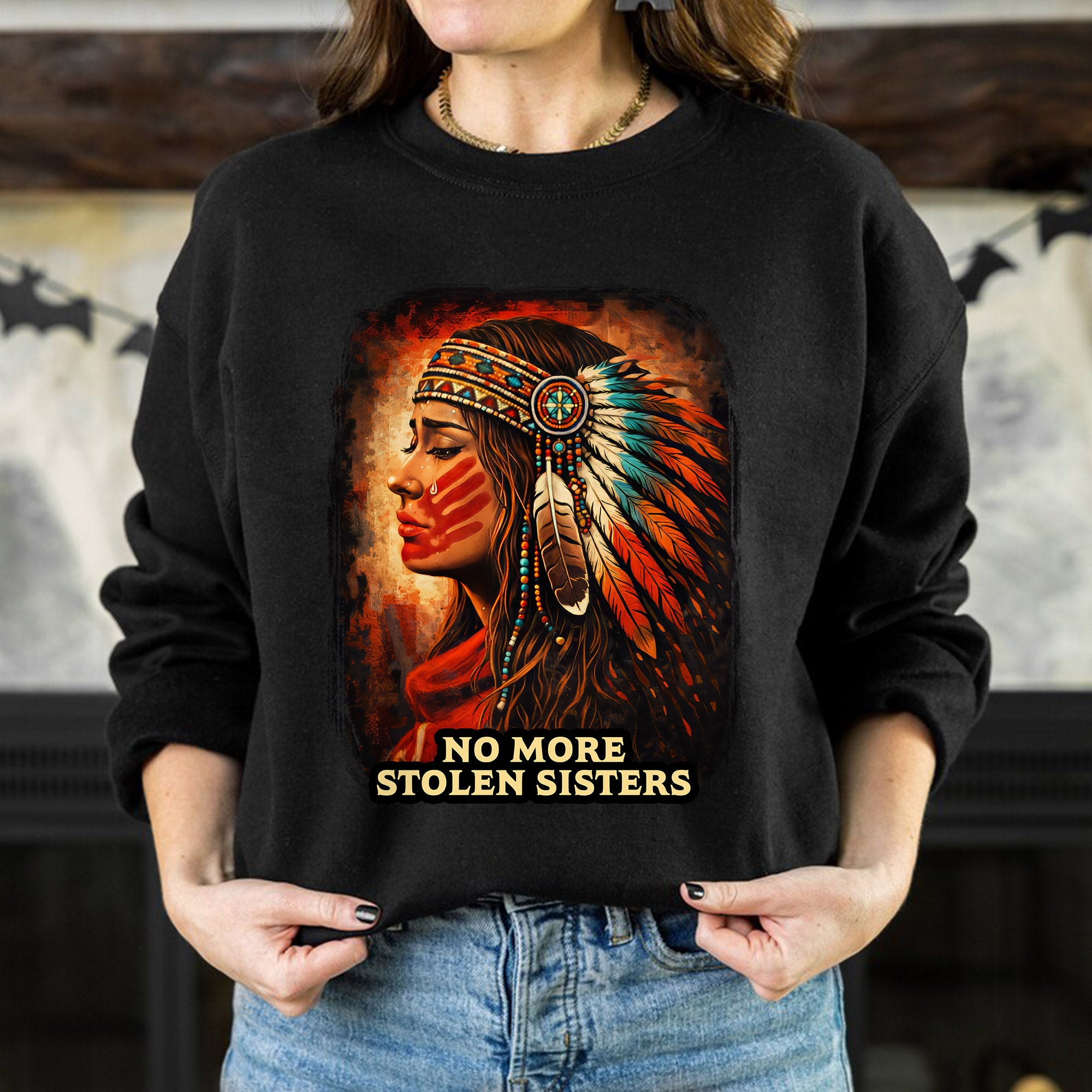 No More Stolen Sisters Native American Women Powerful Tribal Headdress Design Unisex T-shirt/T-shirt V-Neck/Hoodie/Sweatshirt