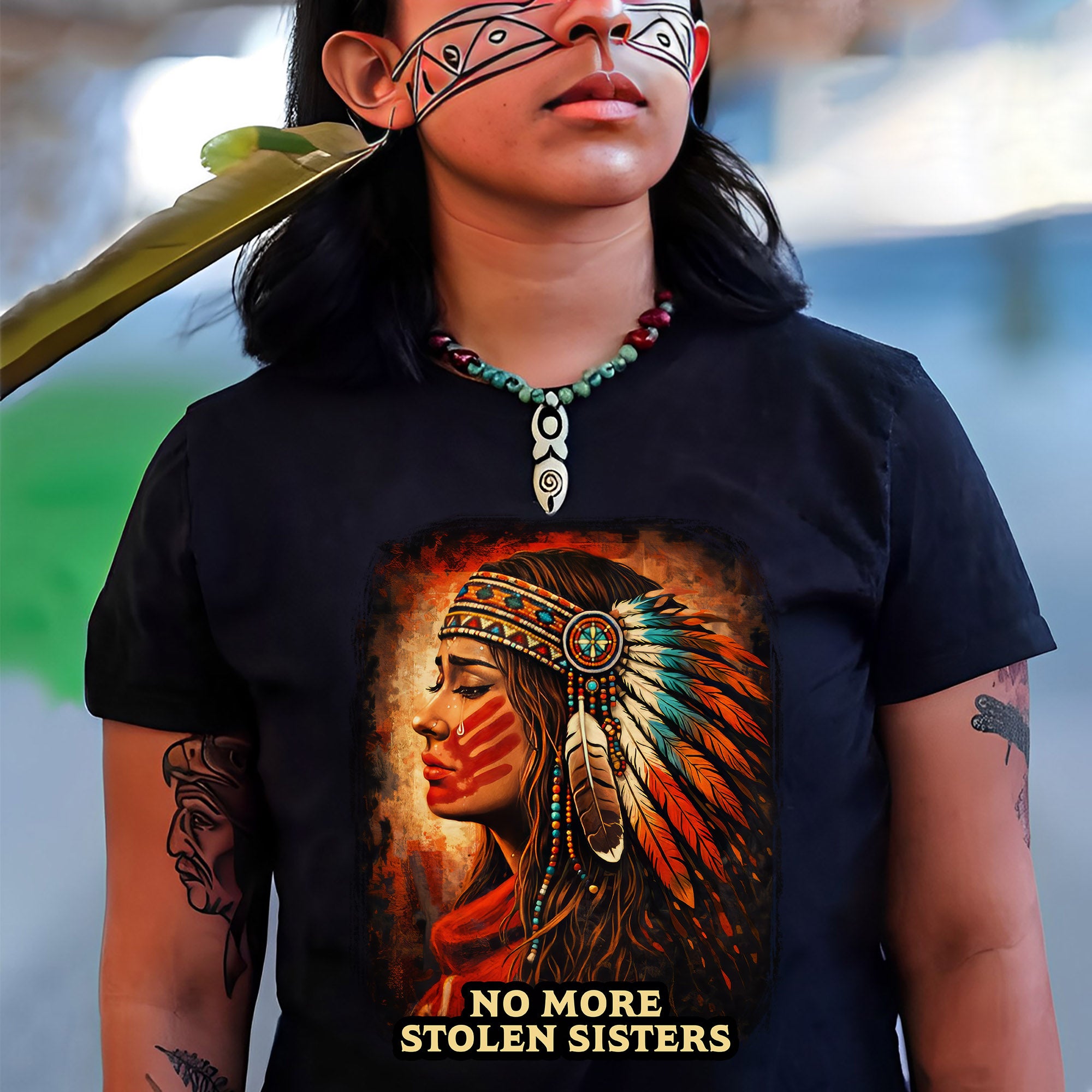 No More Stolen Sisters Native American Women Powerful Tribal Headdress Design Unisex T-shirt/T-shirt V-Neck/Hoodie/Sweatshirt