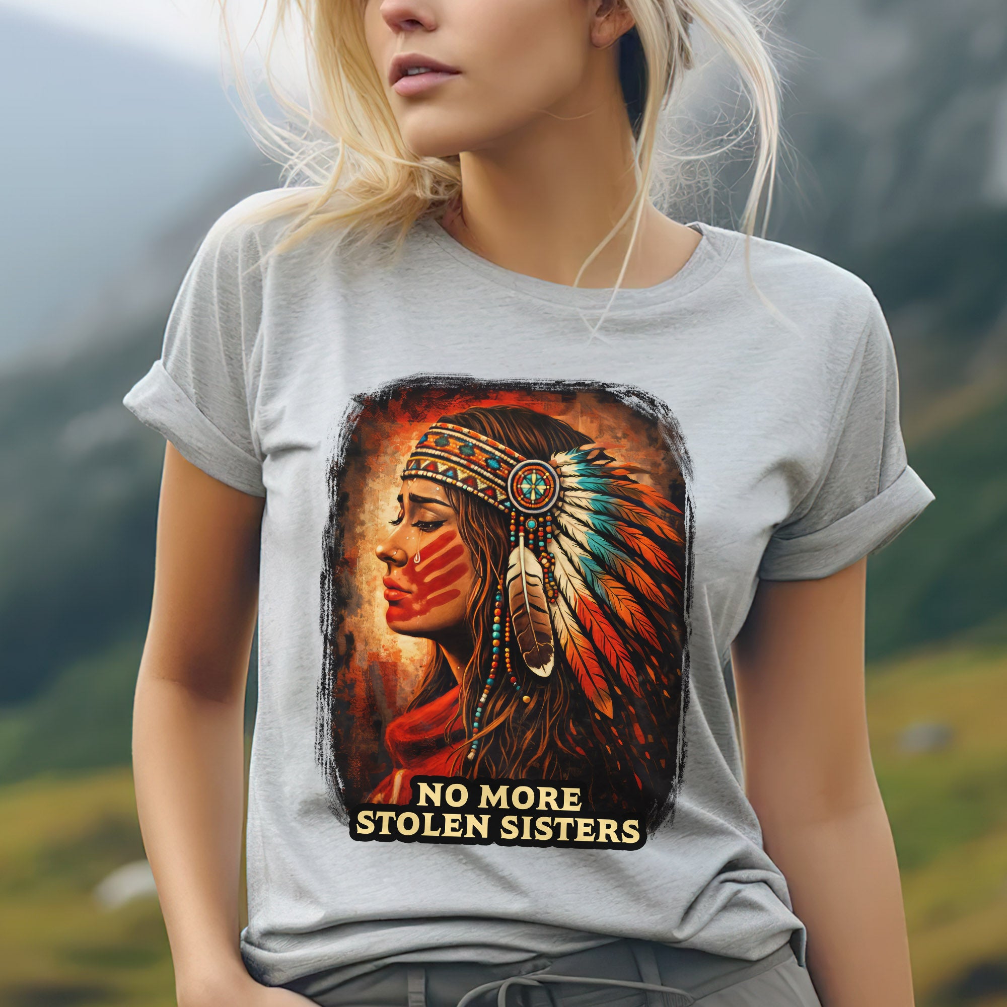 No More Stolen Sisters Native American Women Powerful Tribal Headdress Design Unisex T-shirt/T-shirt V-Neck/Hoodie/Sweatshirt