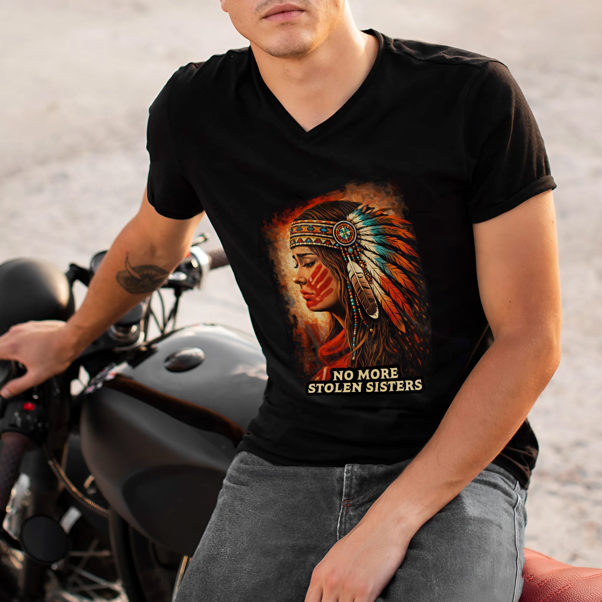 No More Stolen Sisters Native American Women Powerful Tribal Headdress Design Unisex T-shirt/T-shirt V-Neck/Hoodie/Sweatshirt
