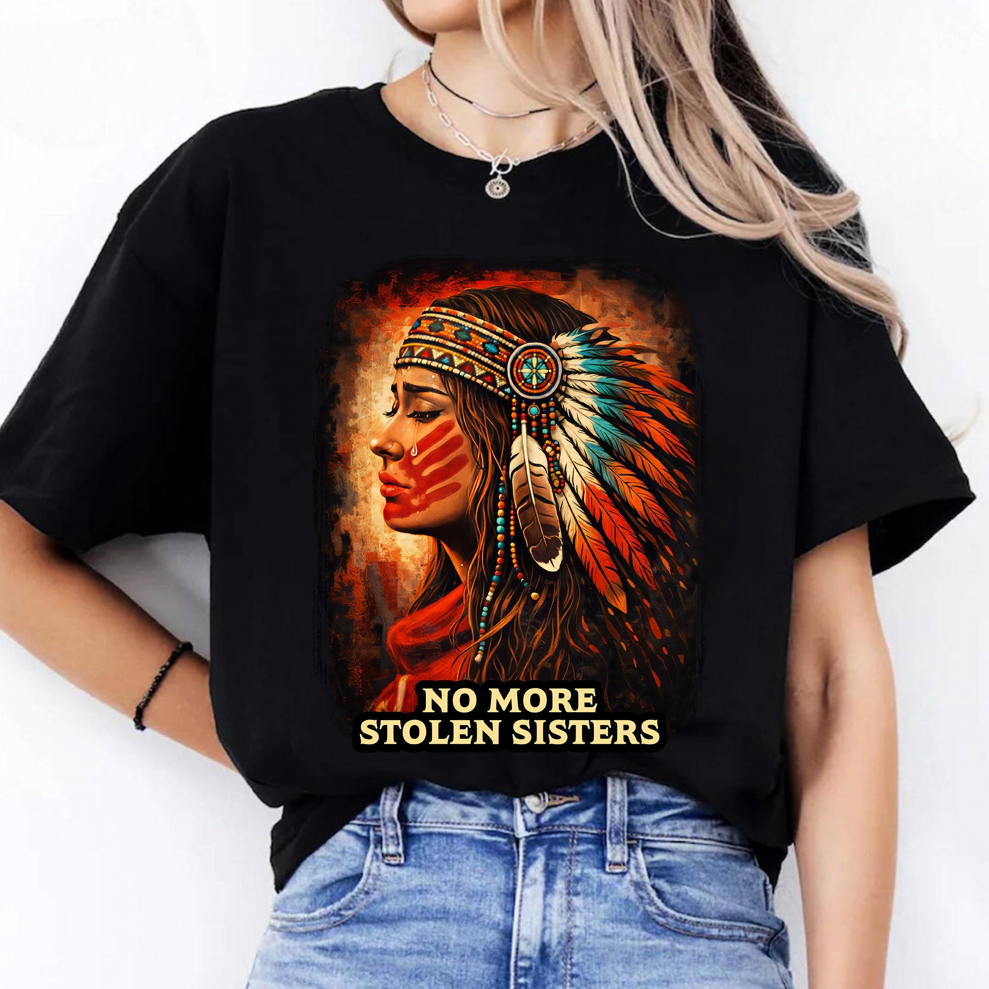 No More Stolen Sisters Native American Women Powerful Tribal Headdress Design Unisex T-shirt/T-shirt V-Neck/Hoodie/Sweatshirt