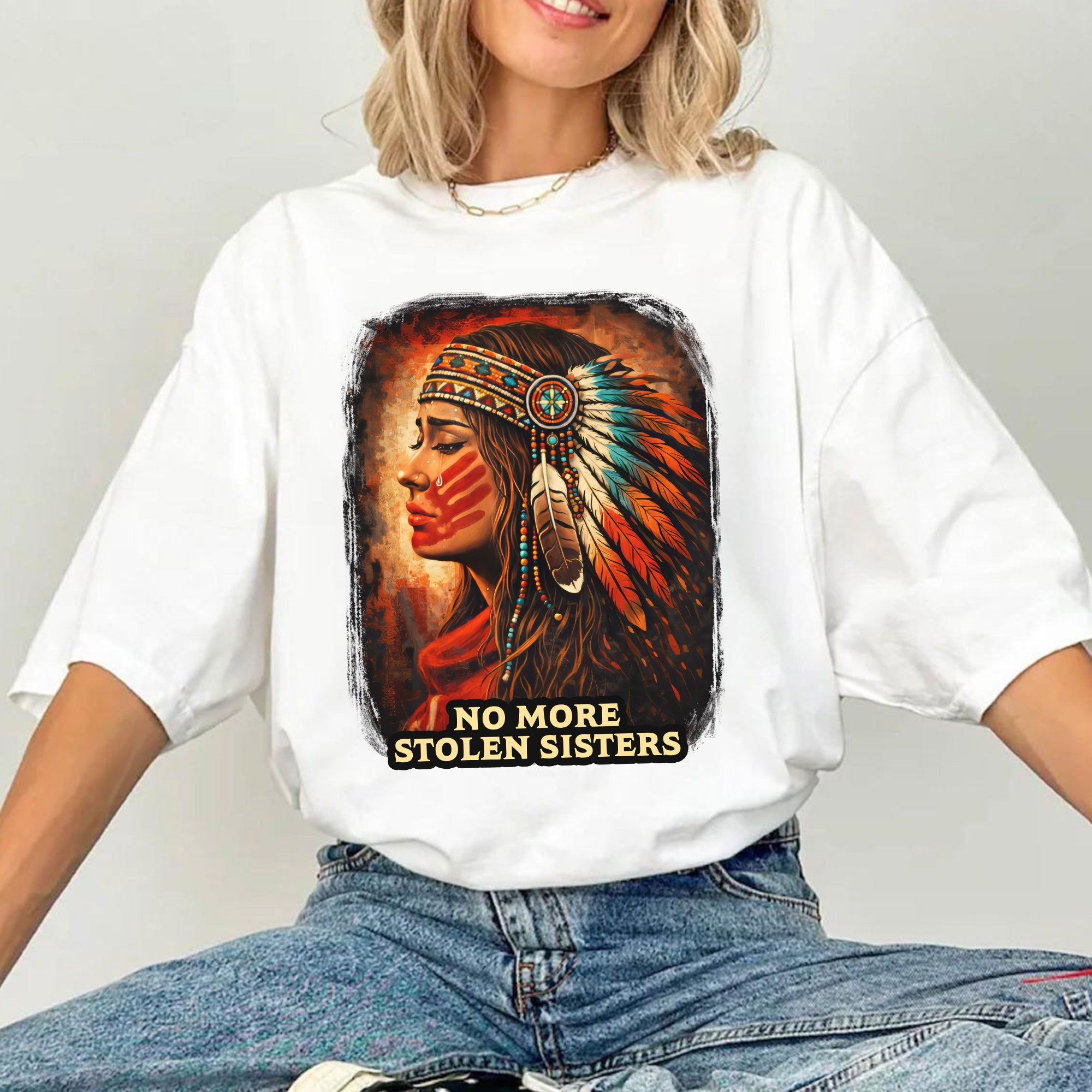 No More Stolen Sisters Native American Women Powerful Tribal Headdress Design Unisex T-shirt/T-shirt V-Neck/Hoodie/Sweatshirt