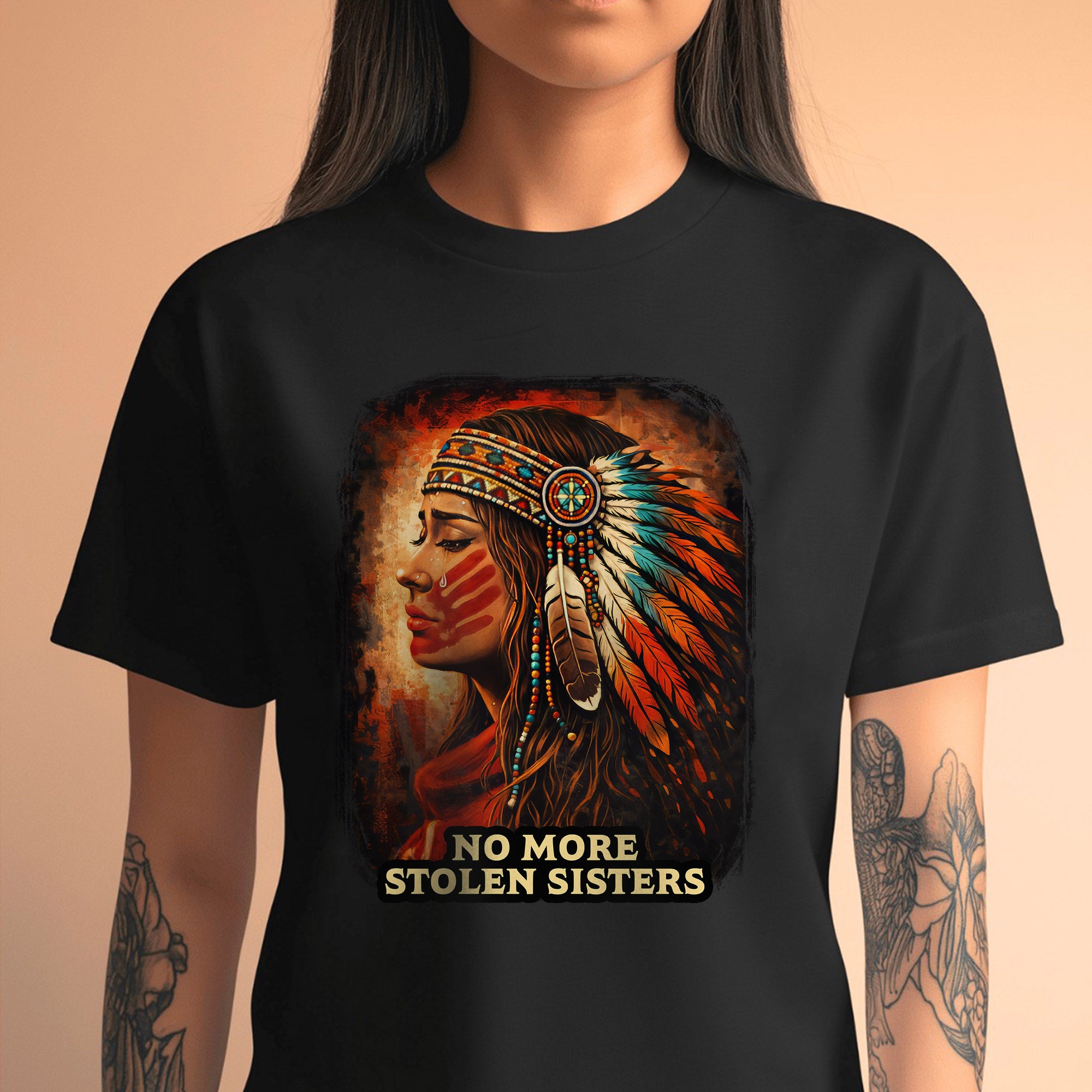 No More Stolen Sisters Native American Women Powerful Tribal Headdress Design Unisex T-shirt/T-shirt V-Neck/Hoodie/Sweatshirt
