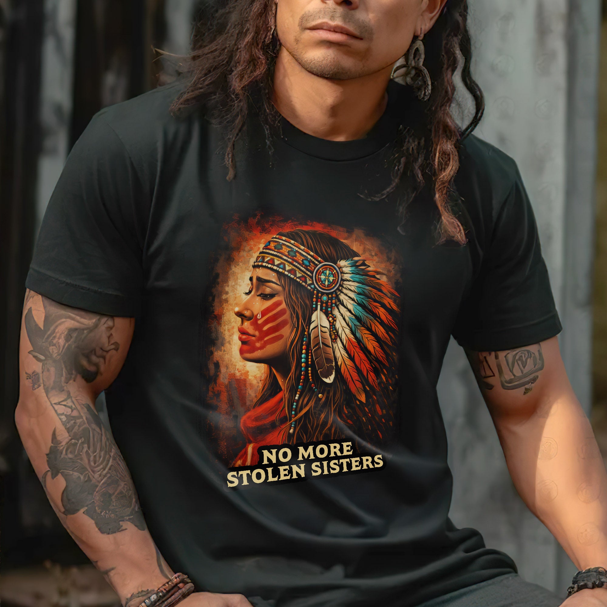 No More Stolen Sisters Native American Women Powerful Tribal Headdress Design Unisex T-shirt/T-shirt V-Neck/Hoodie/Sweatshirt