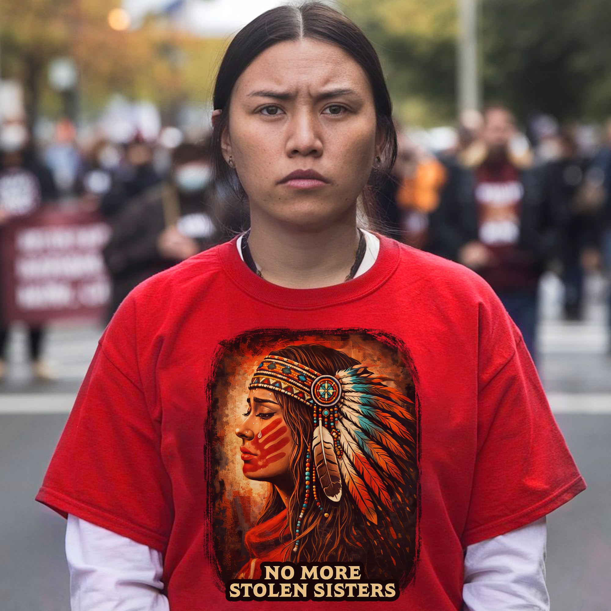 No More Stolen Sisters Native American Women Powerful Tribal Headdress Design Unisex T-shirt/T-shirt V-Neck/Hoodie/Sweatshirt