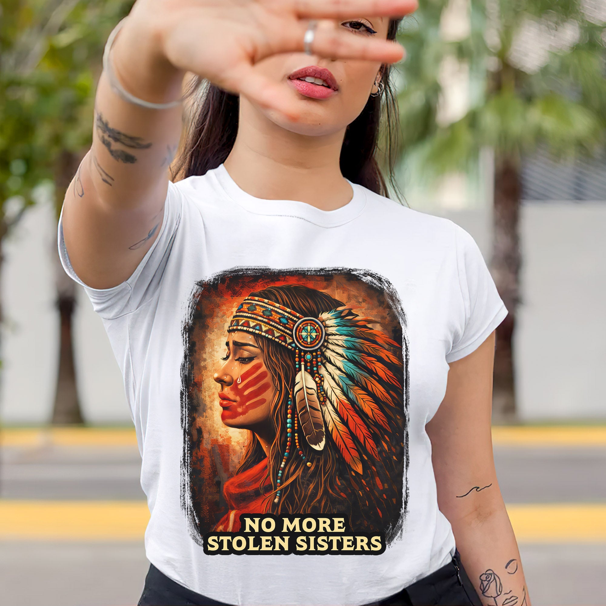 No More Stolen Sisters Native American Women Powerful Tribal Headdress Design Unisex T-shirt/T-shirt V-Neck/Hoodie/Sweatshirt