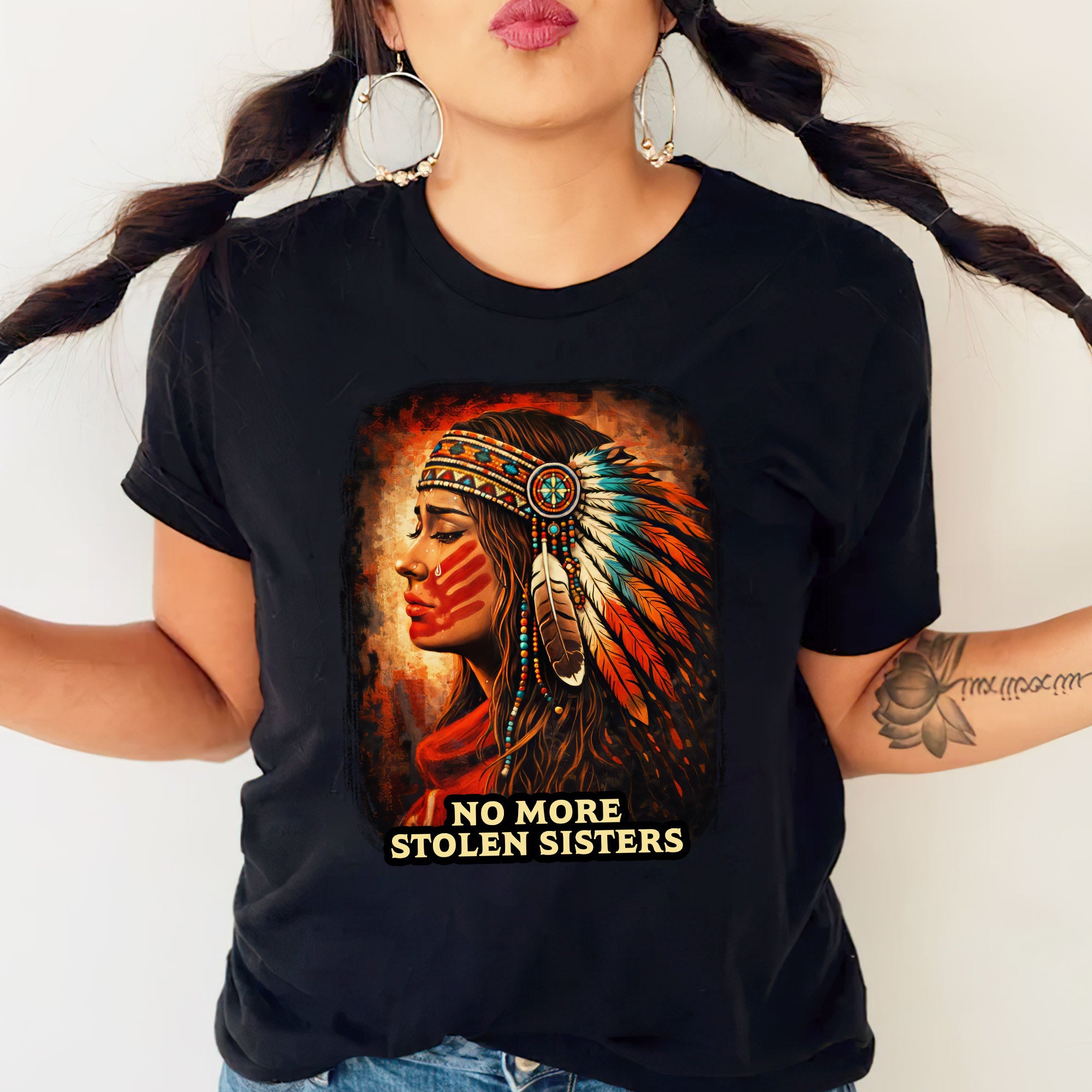 No More Stolen Sisters Native American Women Powerful Tribal Headdress Design Unisex T-shirt/T-shirt V-Neck/Hoodie/Sweatshirt