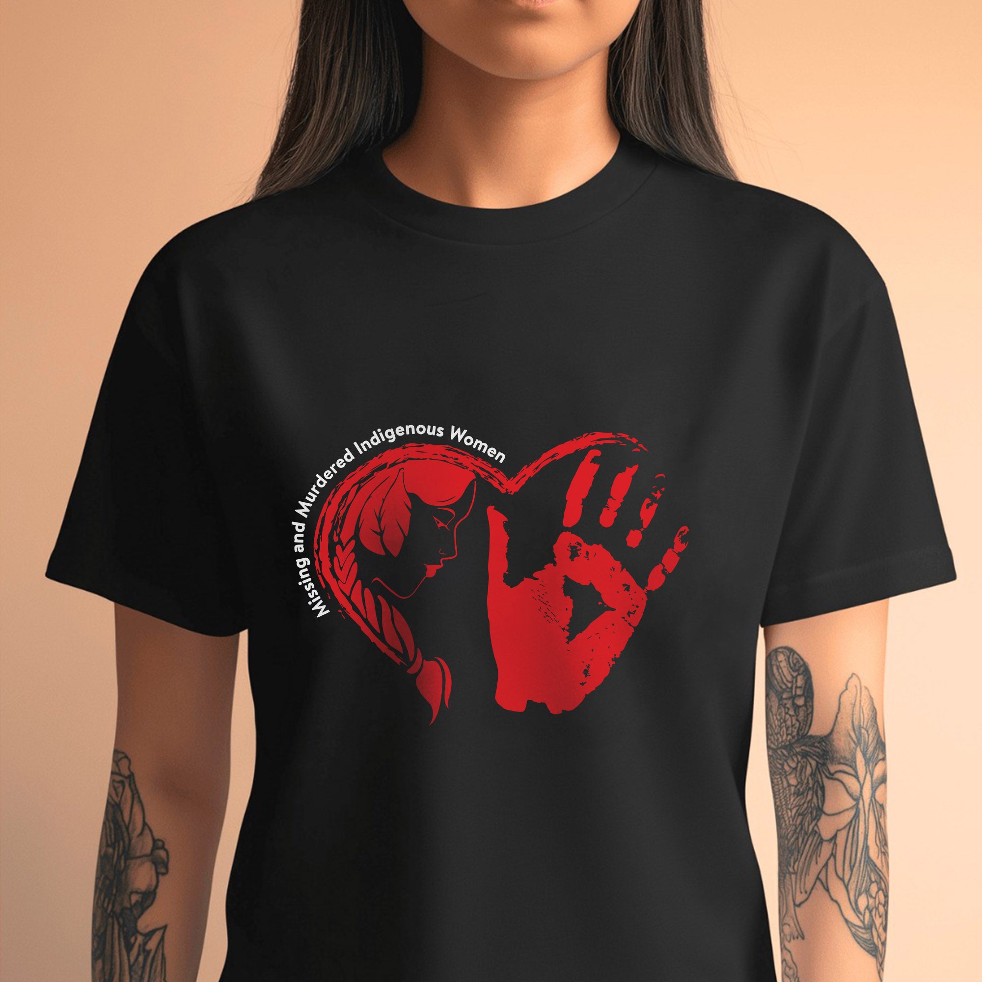 Heart Red Hand Missing and Murdered Indigenous Women Awareness Unisex T-shirt/T-shirt V-Neck/Hoodie/Sweatshirt