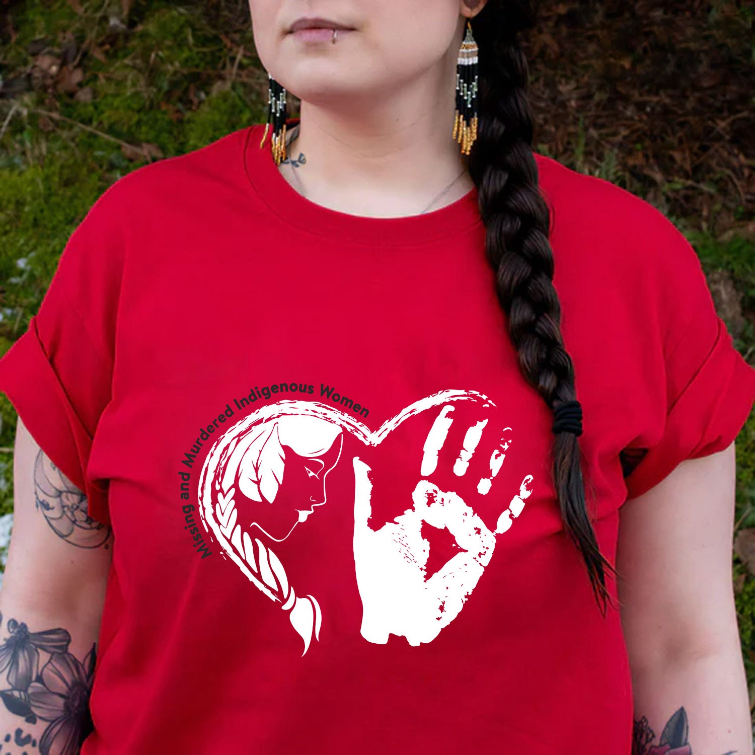 Heart Red Hand Missing and Murdered Indigenous Women Awareness Unisex T-shirt/T-shirt V-Neck/Hoodie/Sweatshirt