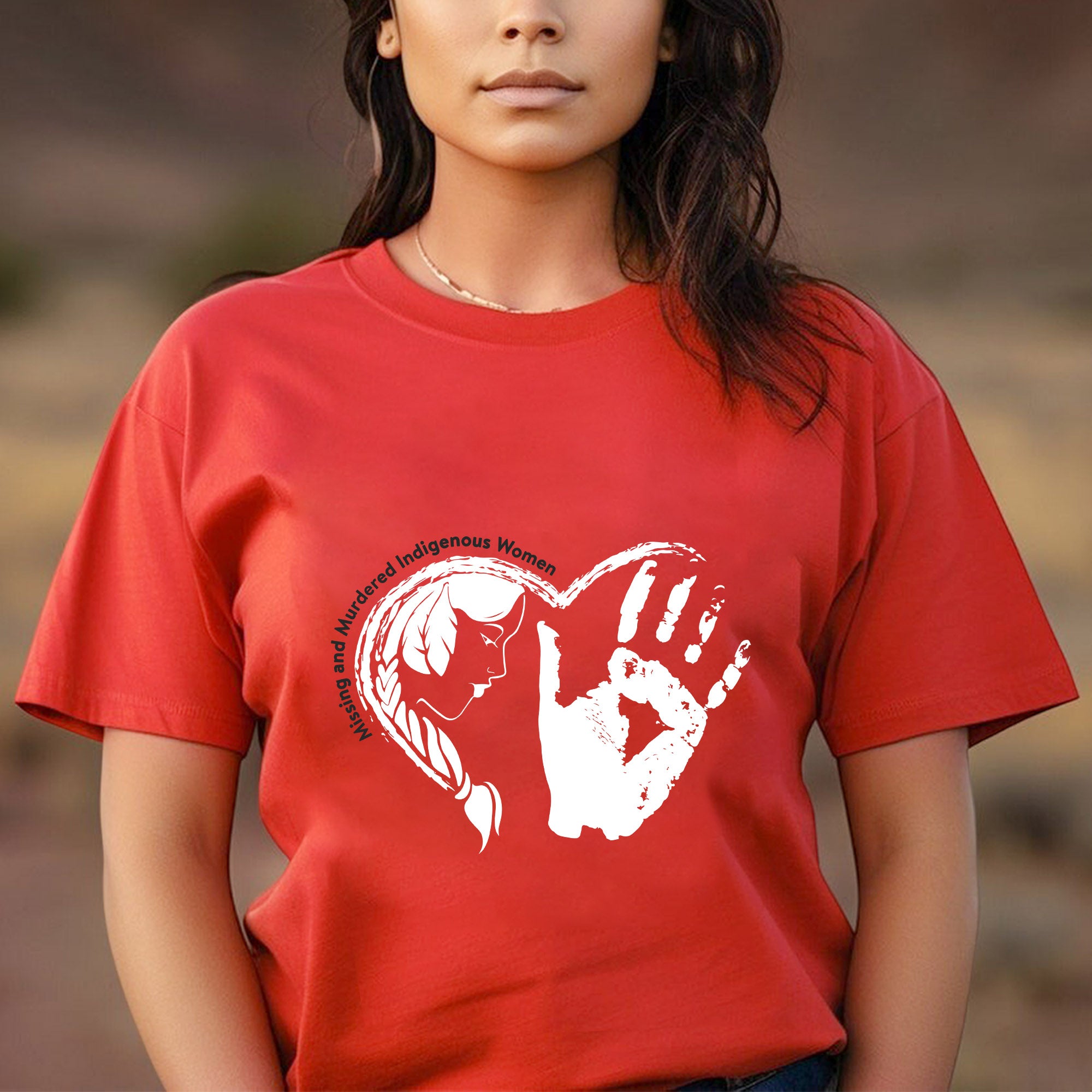 Heart Red Hand Missing and Murdered Indigenous Women Awareness Unisex T-shirt/T-shirt V-Neck/Hoodie/Sweatshirt