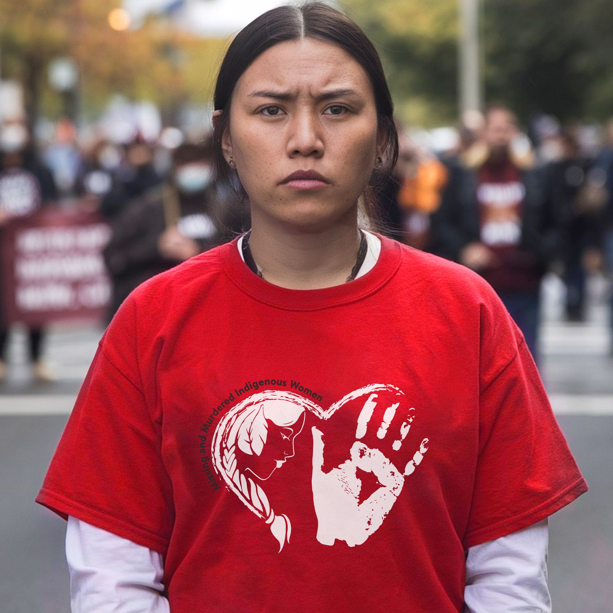 Heart Red Hand Missing and Murdered Indigenous Women Awareness Unisex T-shirt/T-shirt V-Neck/Hoodie/Sweatshirt