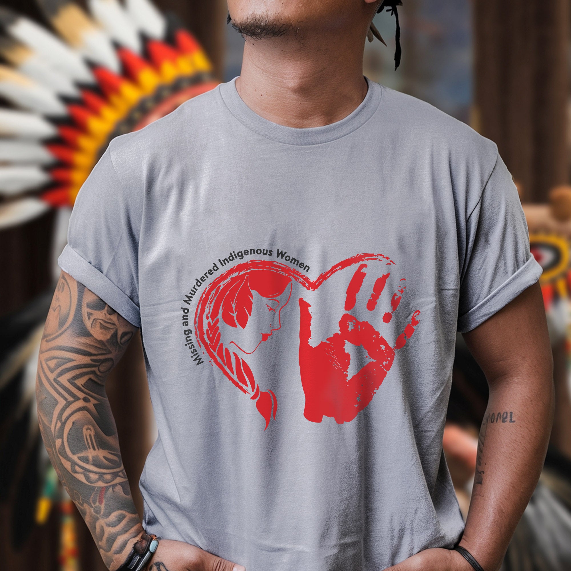 Heart Red Hand Missing and Murdered Indigenous Women Awareness Unisex T-shirt/T-shirt V-Neck/Hoodie/Sweatshirt