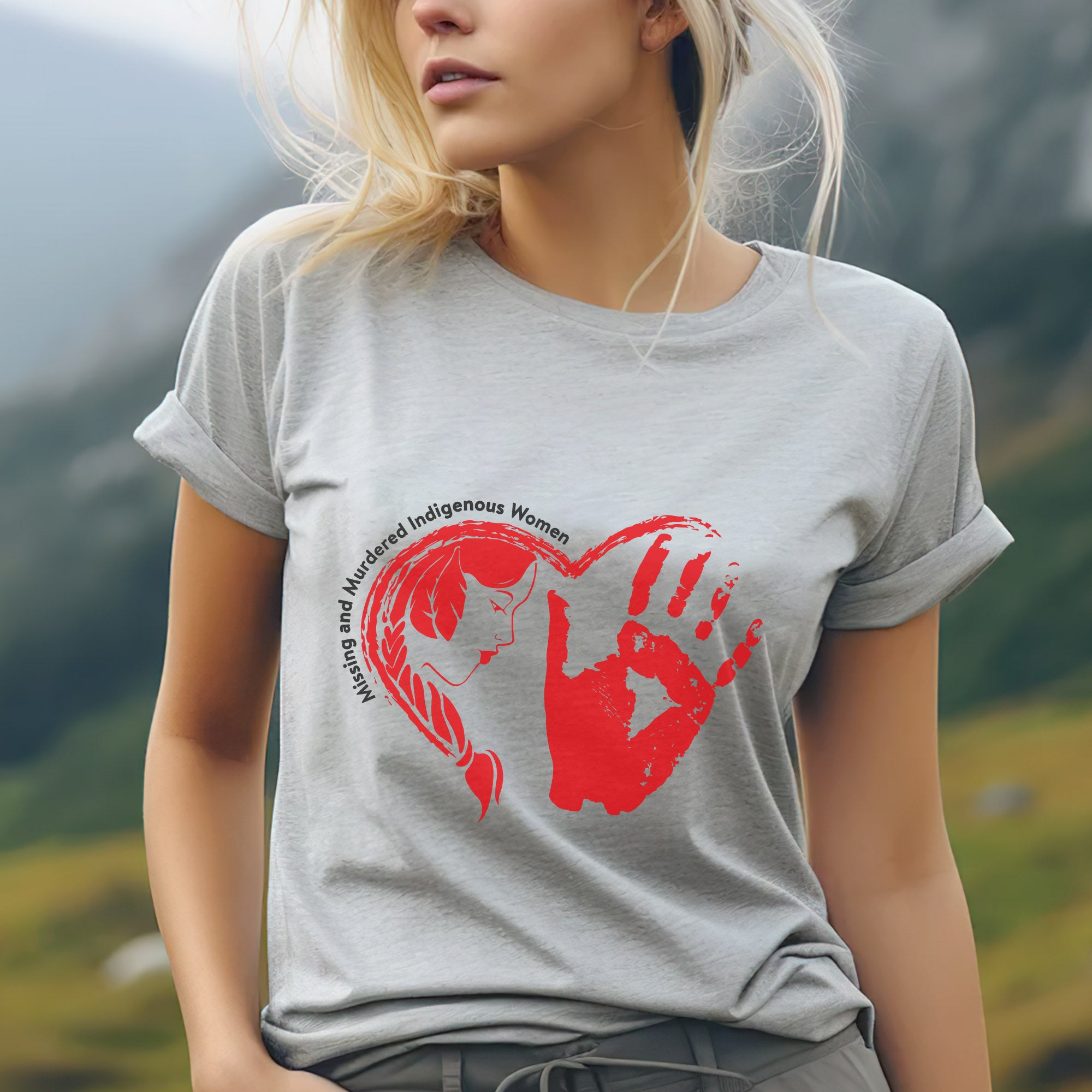 Heart Red Hand Missing and Murdered Indigenous Women Awareness Unisex T-shirt/T-shirt V-Neck/Hoodie/Sweatshirt