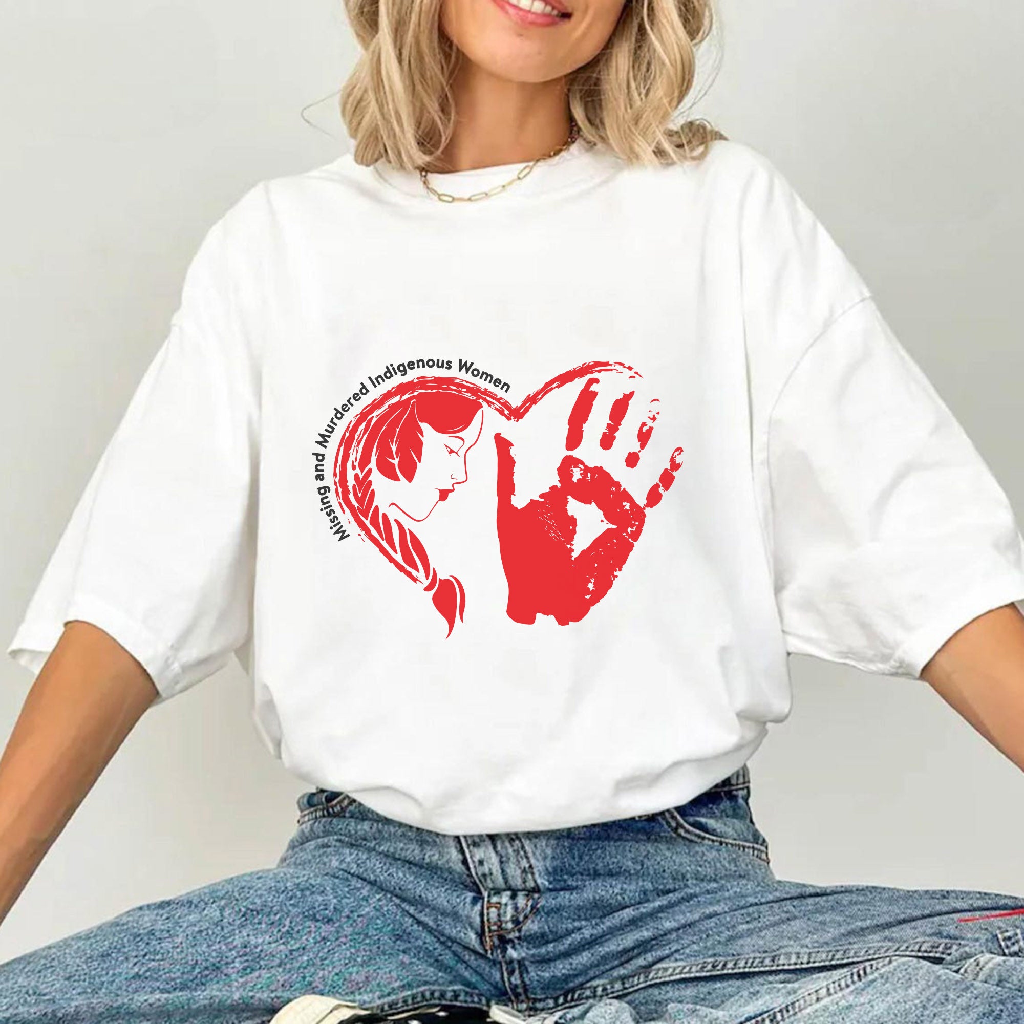 Heart Red Hand Missing and Murdered Indigenous Women Awareness Unisex T-shirt/T-shirt V-Neck/Hoodie/Sweatshirt