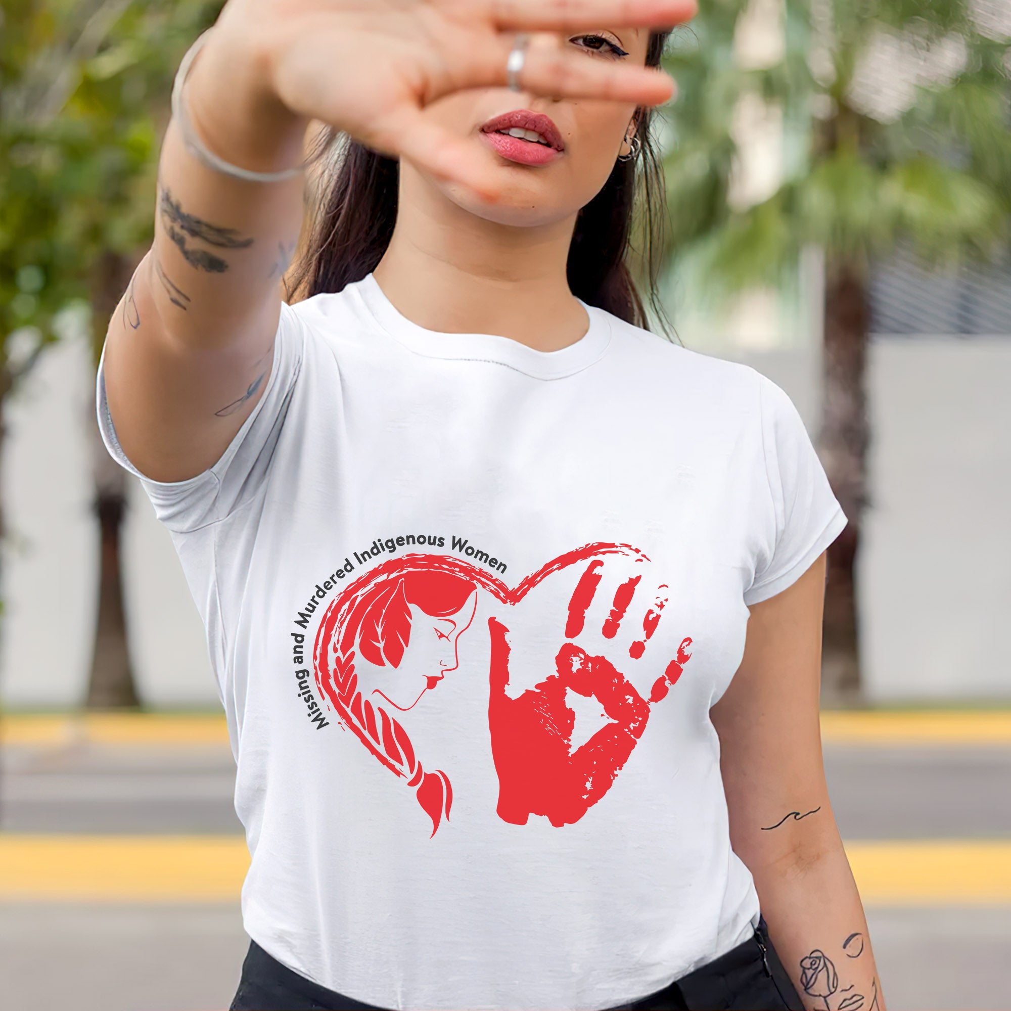 Heart Red Hand Missing and Murdered Indigenous Women Awareness Unisex T-shirt/T-shirt V-Neck/Hoodie/Sweatshirt