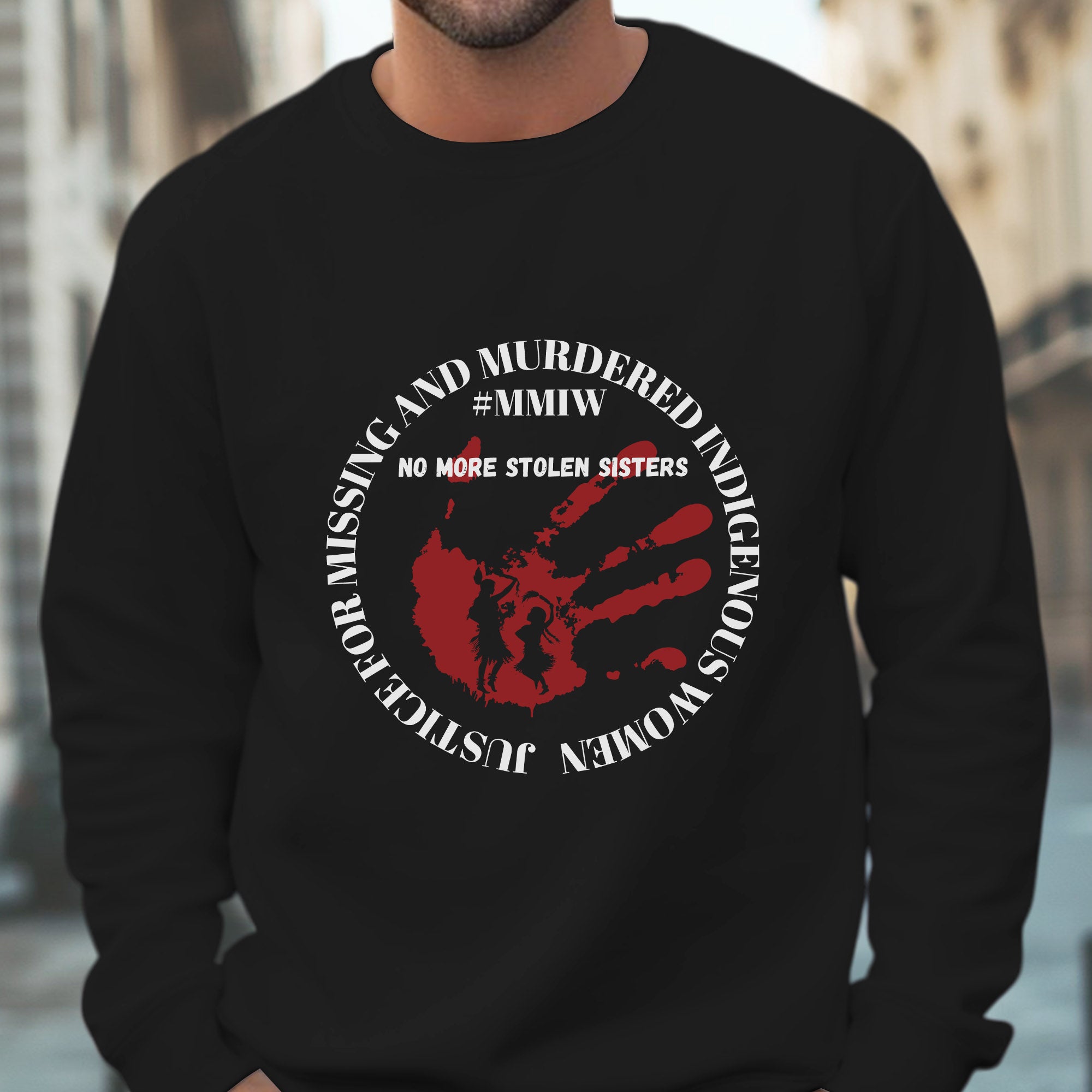 No More Stolen Sisters - MMIW Red Handprint & Silhouette Indigenous Women Unisex T-shirt/T-shirt V-Neck/Hoodie/Sweatshirt