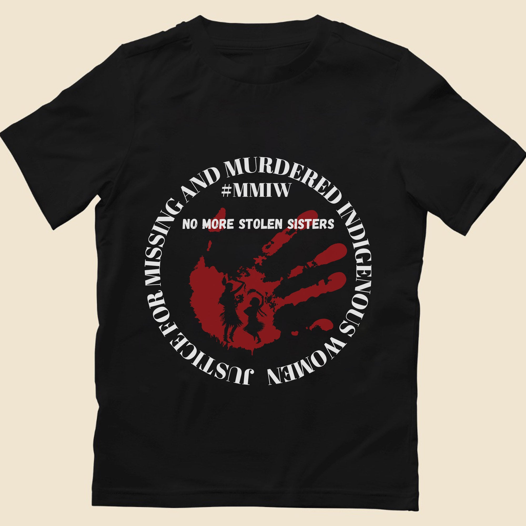 No More Stolen Sisters - MMIW Red Handprint & Silhouette Indigenous Women Unisex T-shirt/T-shirt V-Neck/Hoodie/Sweatshirt