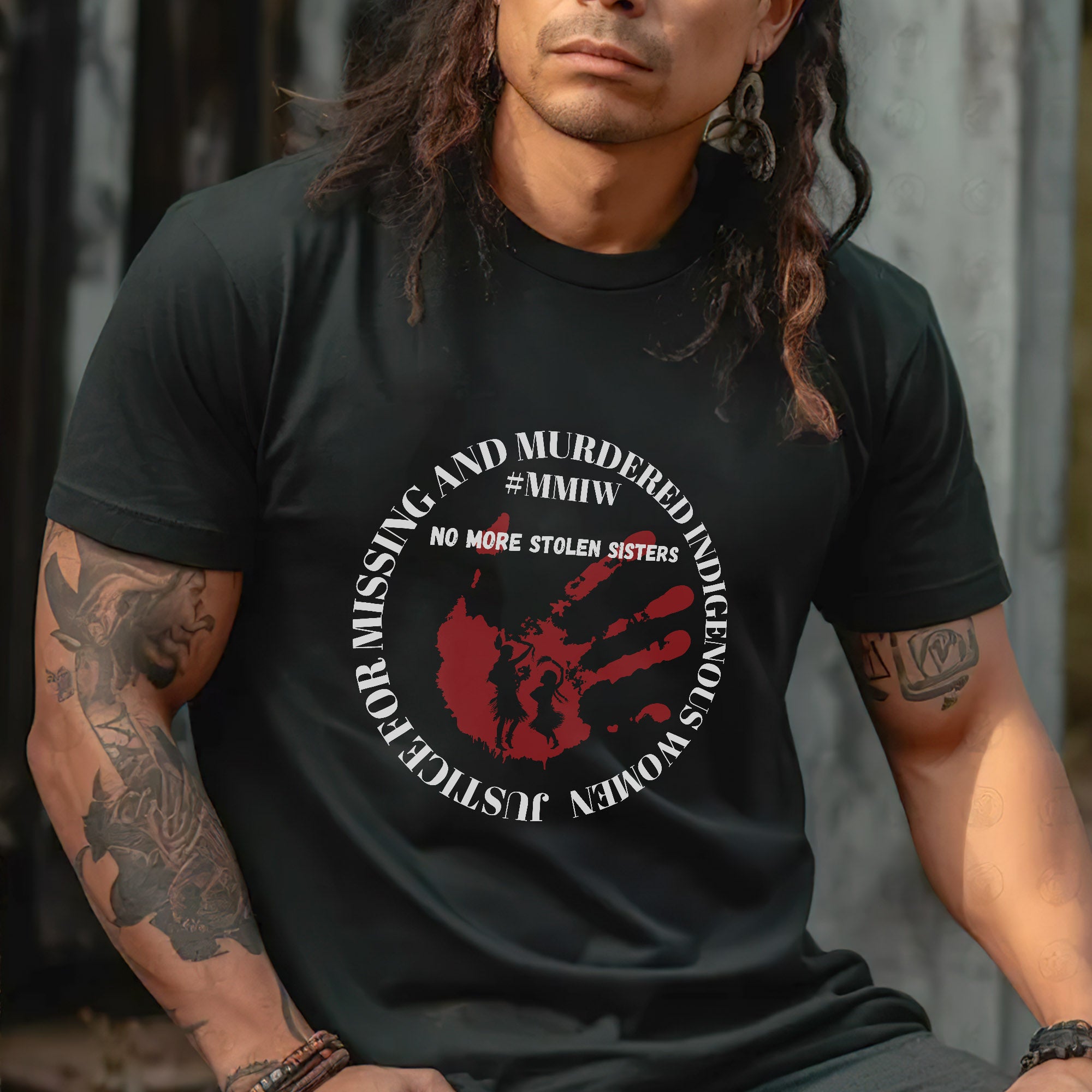 No More Stolen Sisters - MMIW Red Handprint & Silhouette Indigenous Women Unisex T-shirt/T-shirt V-Neck/Hoodie/Sweatshirt