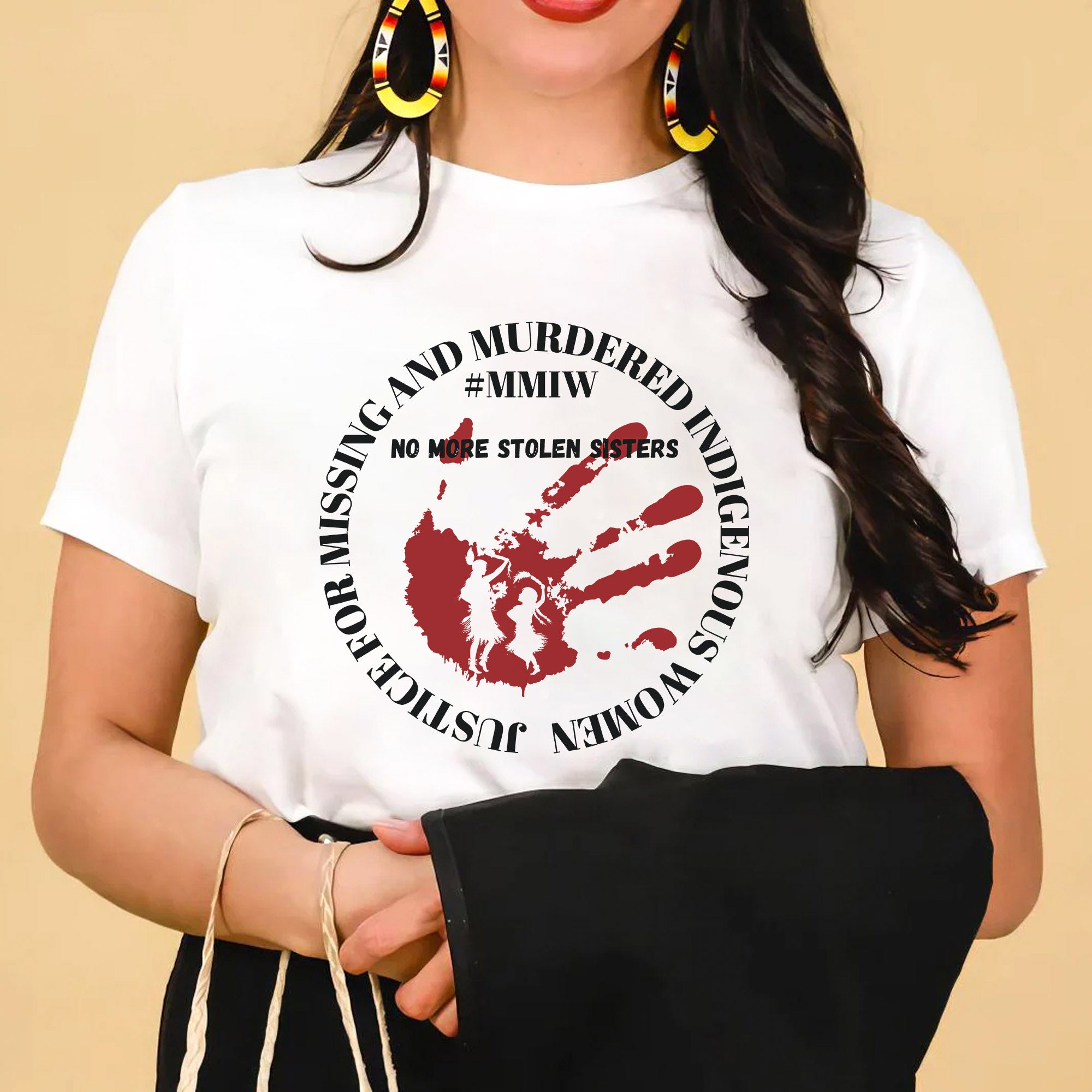 No More Stolen Sisters - MMIW Red Handprint & Silhouette Indigenous Women Unisex T-shirt/T-shirt V-Neck/Hoodie/Sweatshirt