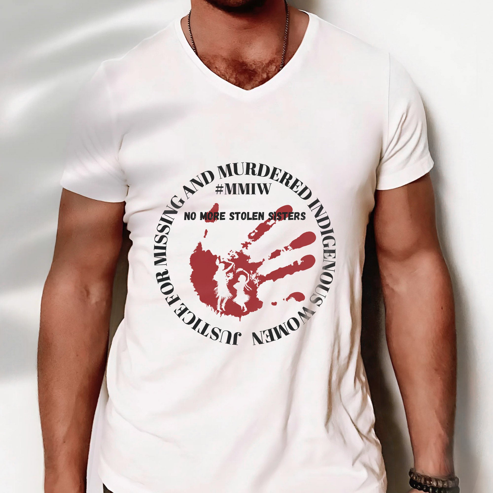 No More Stolen Sisters - MMIW Red Handprint & Silhouette Indigenous Women Unisex T-shirt/T-shirt V-Neck/Hoodie/Sweatshirt