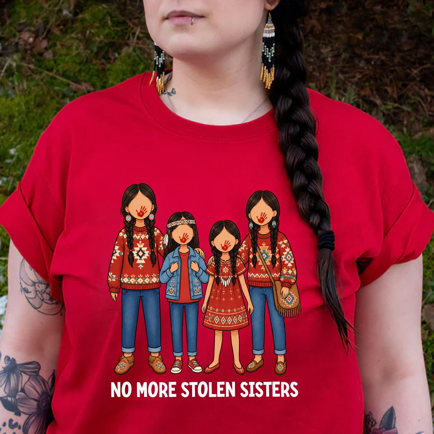 No More Stolen Sisters - Native American Women, Girls, Family Unisex T-shirt/T-shirt V-Neck/Hoodie/Sweatshirt