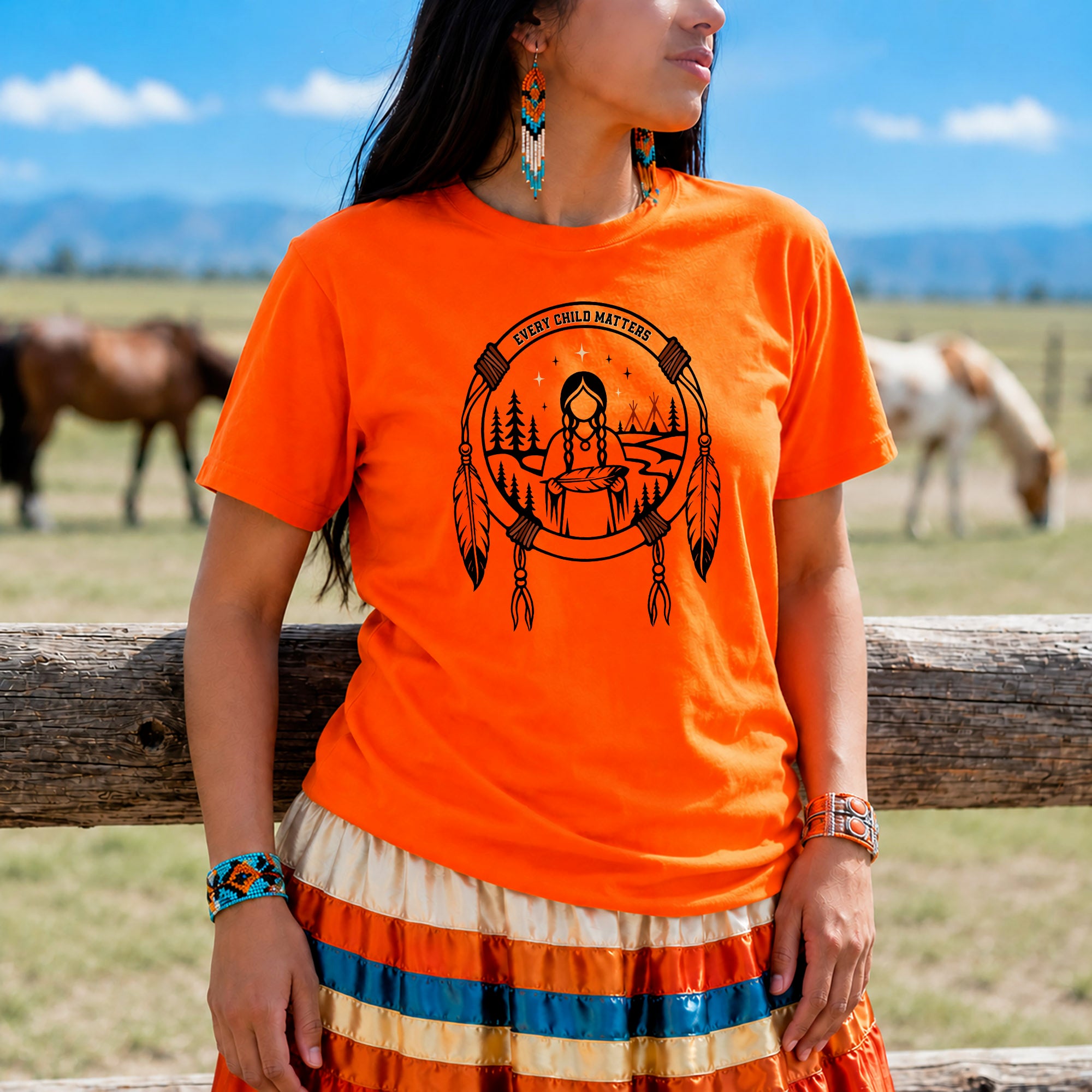 Every Child Matters Native American Girl Dreamcatcher Orange Shirt Day Unisex T-shirt/Hoodie/Sweatshirt