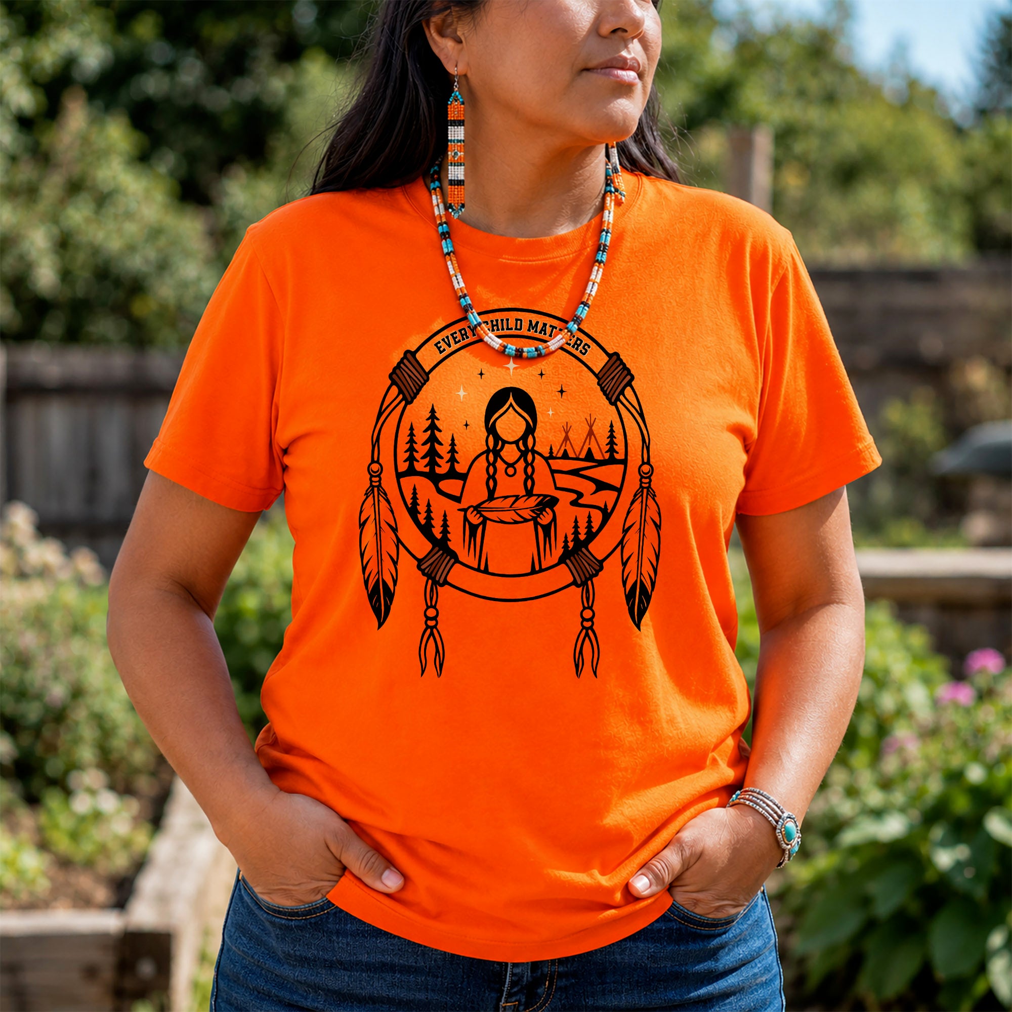 Every Child Matters Native American Girl Dreamcatcher Orange Shirt Day Unisex T-shirt/Hoodie/Sweatshirt