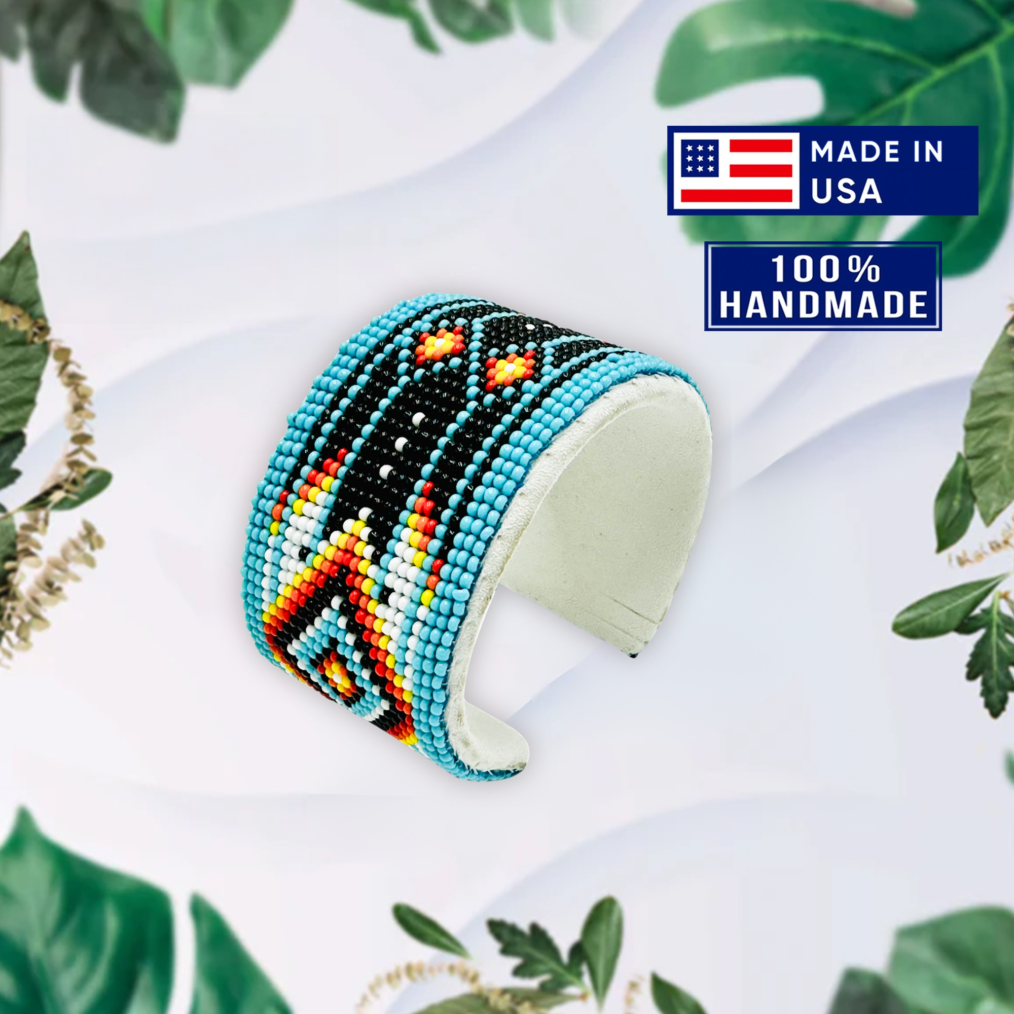 SALE 50% OFF - Cyan Blue Diamond Hard Cuff Beaded Handmade Bracelet