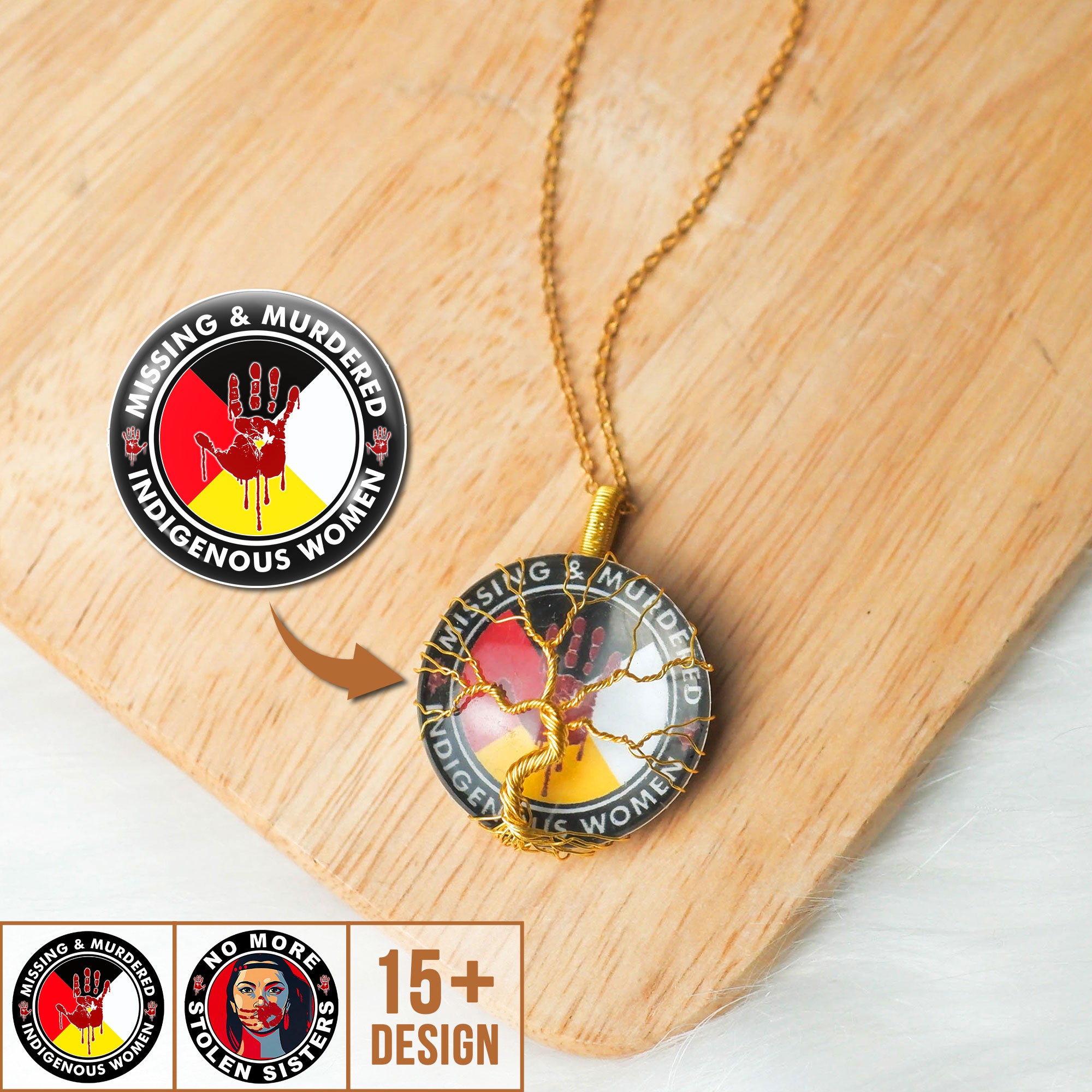 SALE 50% OFF - MMIW Handprint Beaded Handmade Necklace Tree of Life Tree Of Hope Gold Premium Unisex With Native American Style