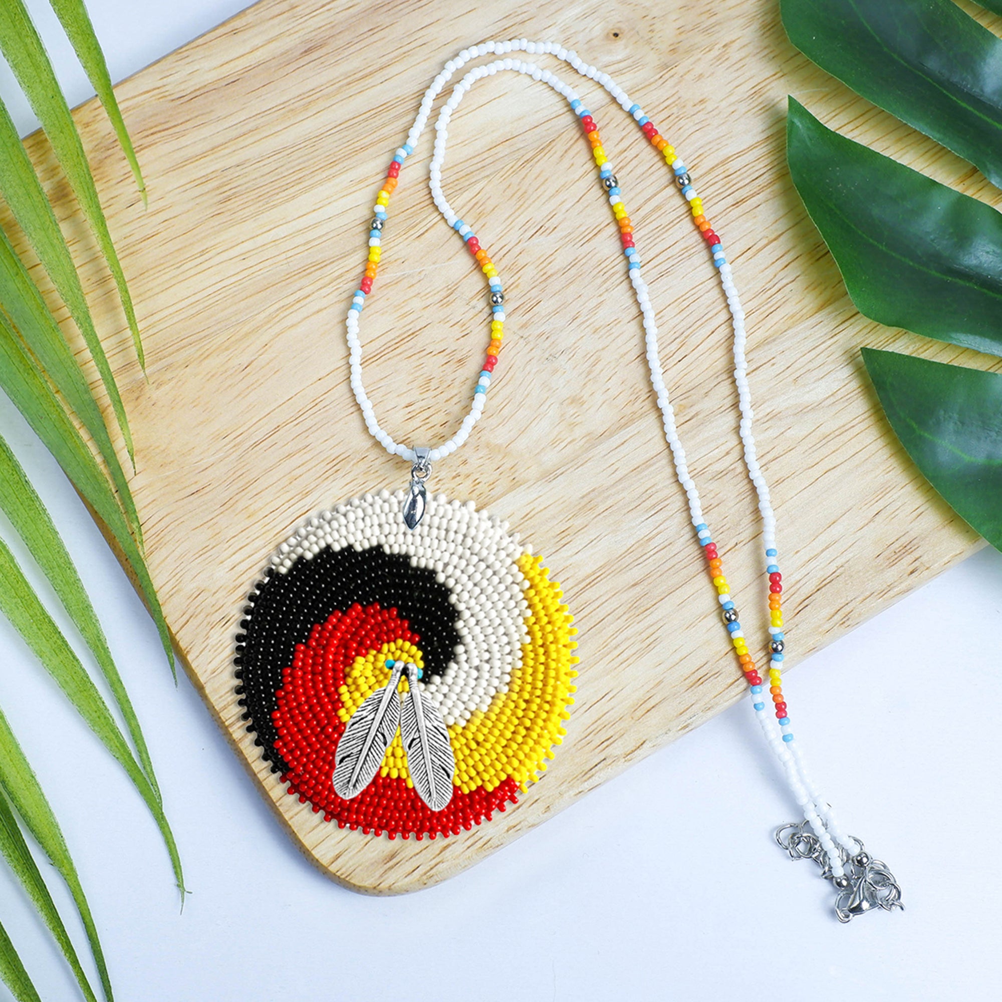 SALE 50% OFF - Swirl Four Directions Beaded Patch Necklace Pendant